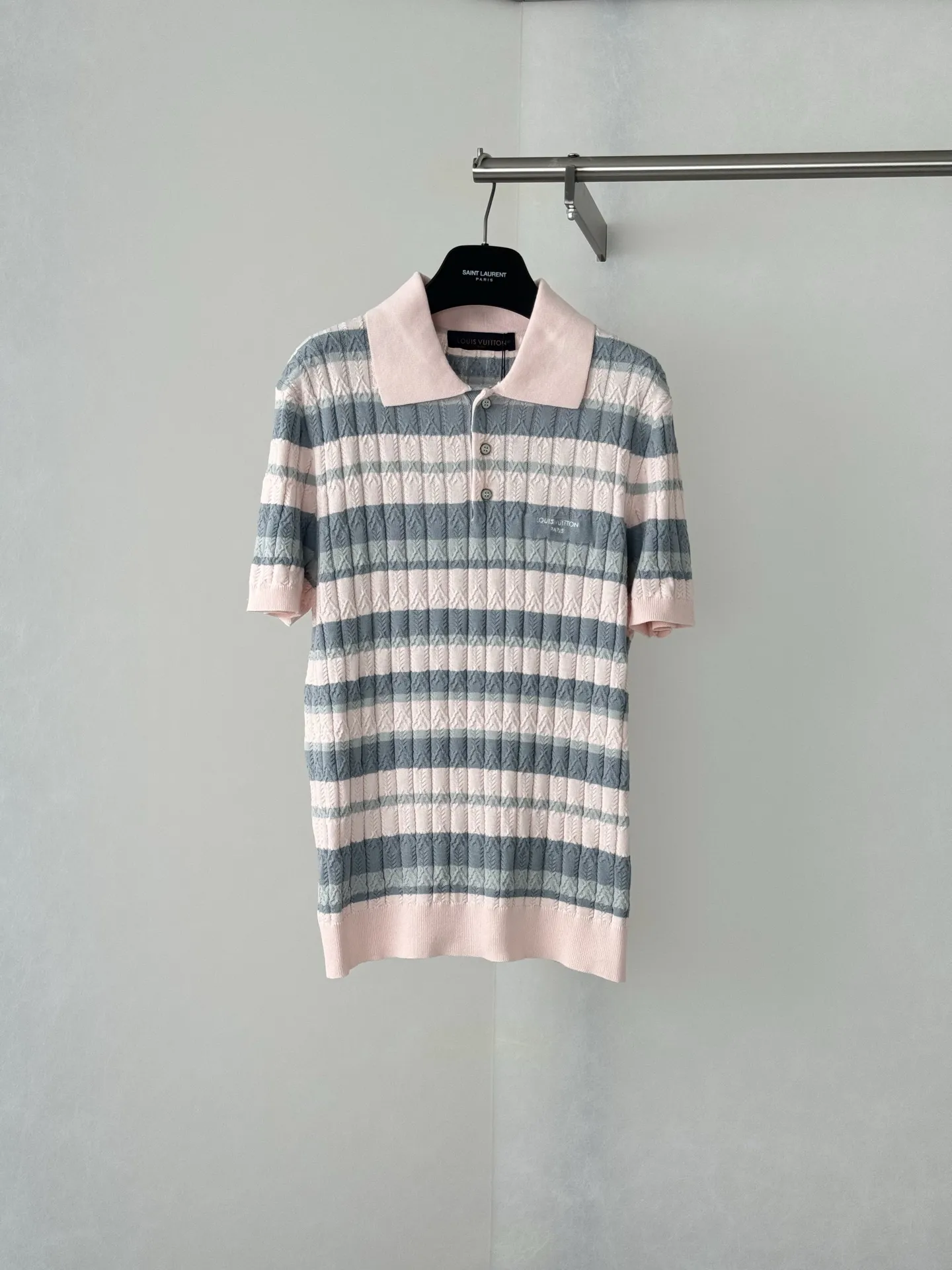 Striped Cable-Knit Short-Sleeve Polo Shirt D25518707