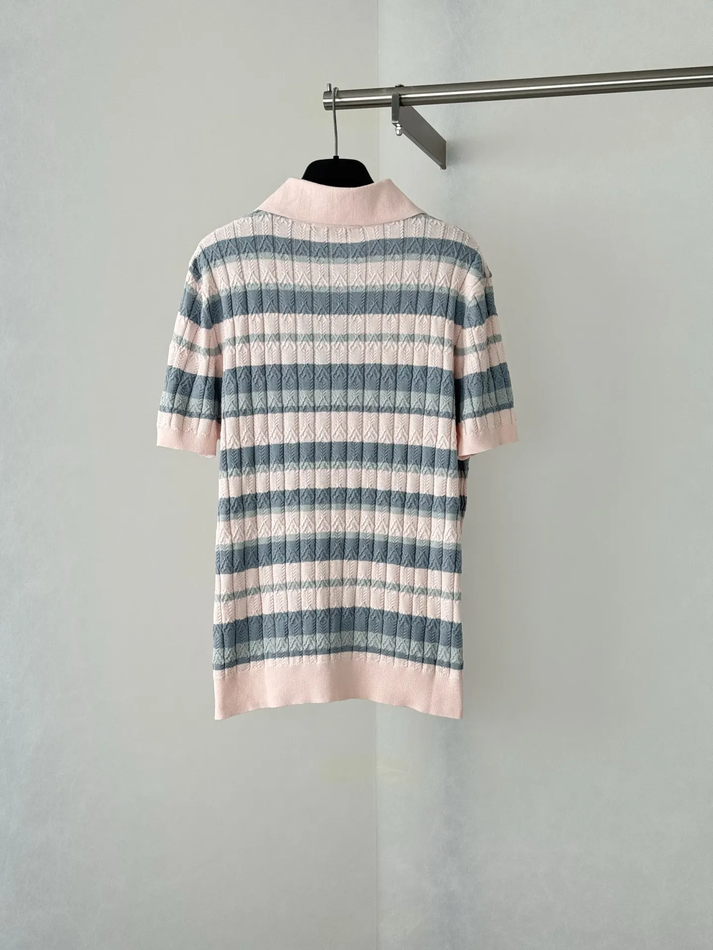 Striped Cable-Knit Short-Sleeve Polo Shirt D25518707 — view 2