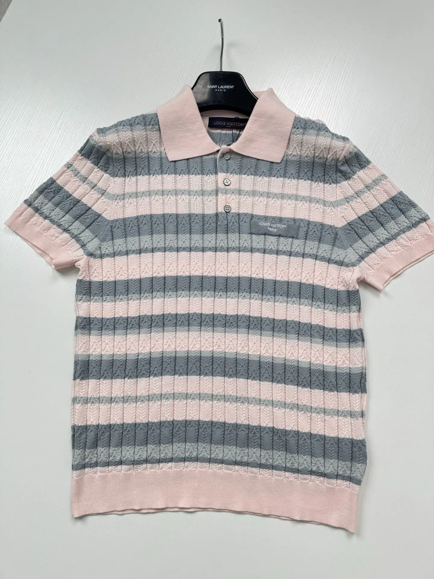 Striped Cable-Knit Short-Sleeve Polo Shirt D25518707 — view 3