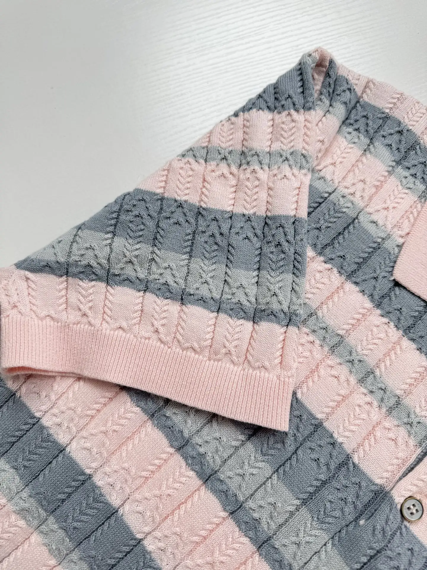 Striped Cable-Knit Short-Sleeve Polo Shirt D25518707 — view 6