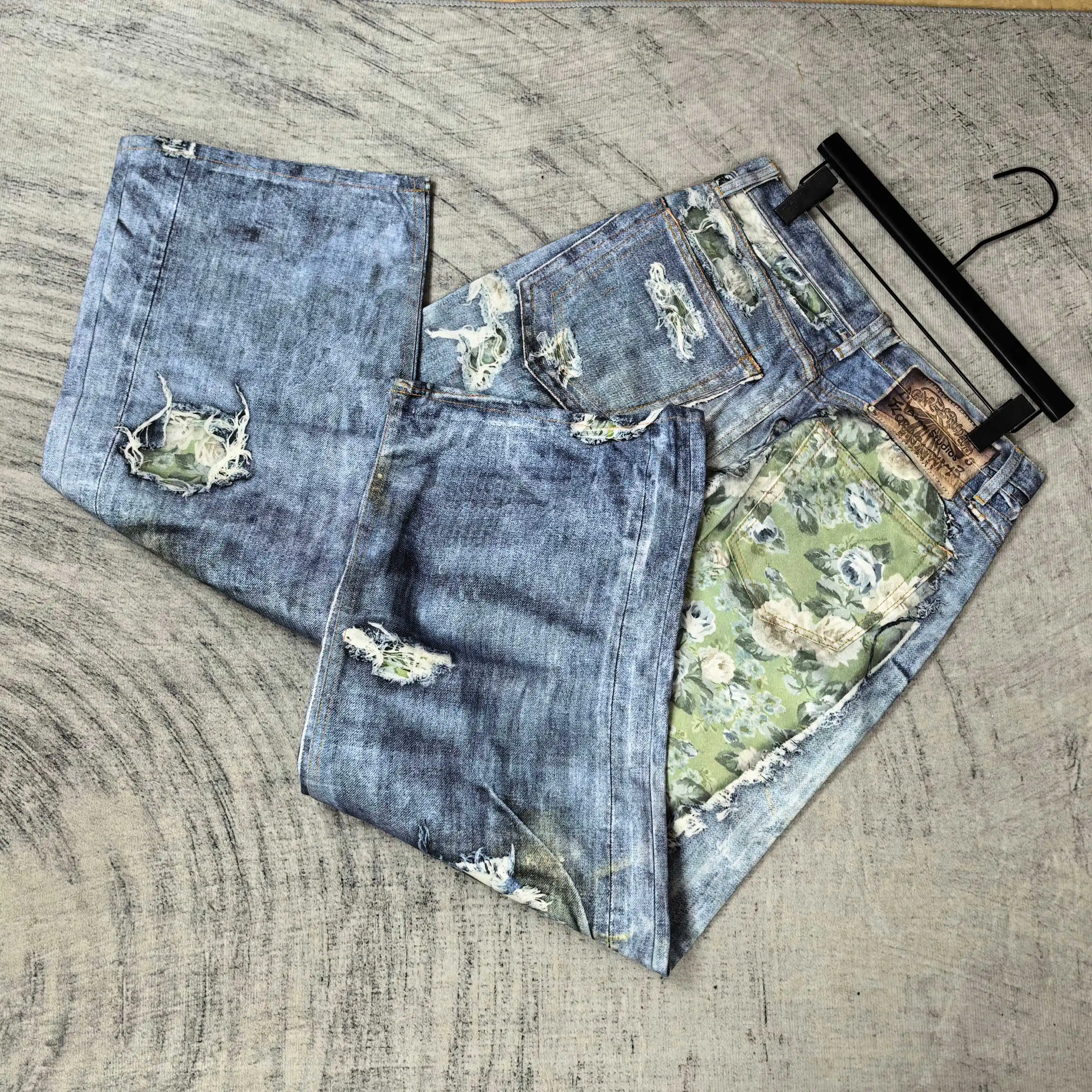 Floral Print Distressed Wide-Leg Jeans D25524561 — view 5
