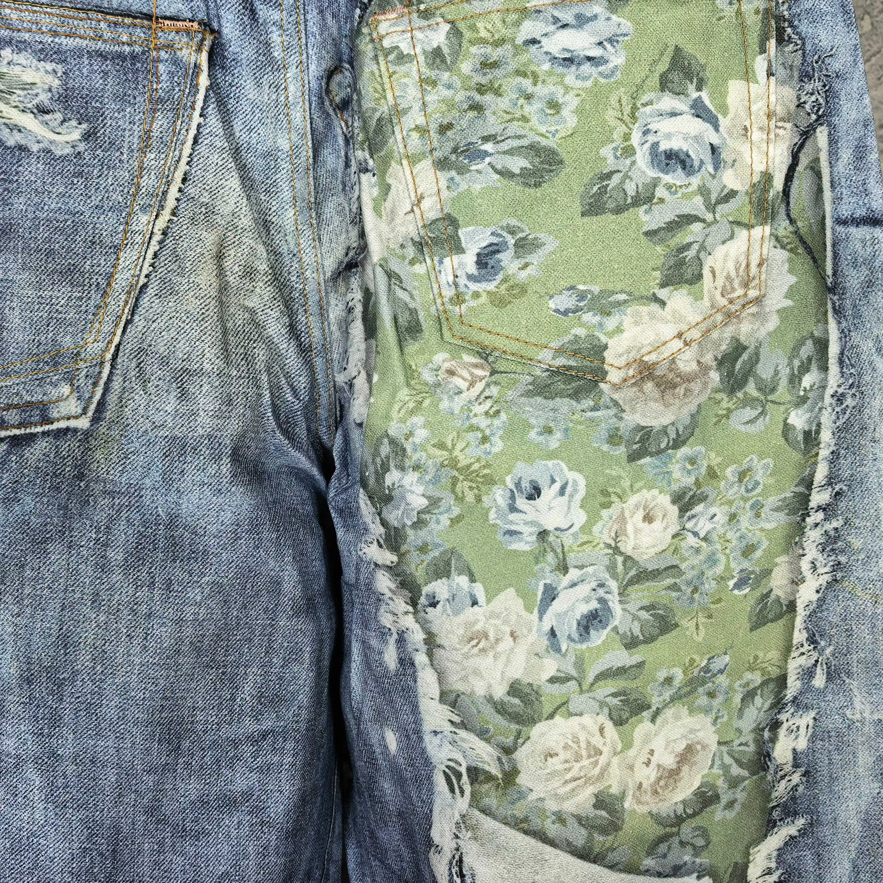 Floral Print Distressed Wide-Leg Jeans D25524561 — view 11