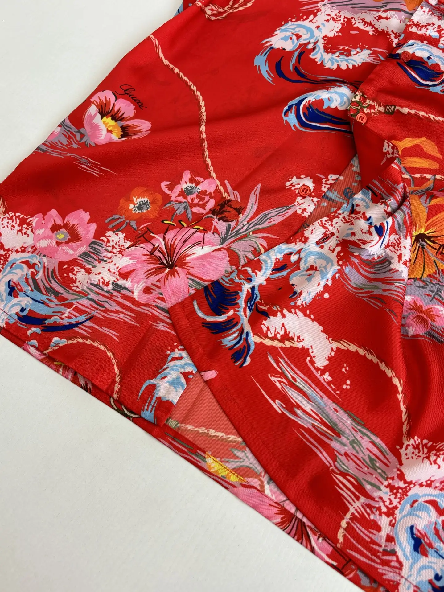 Floral Wave Print Acetate Camp-Collar Shirt D25518598 — view 8