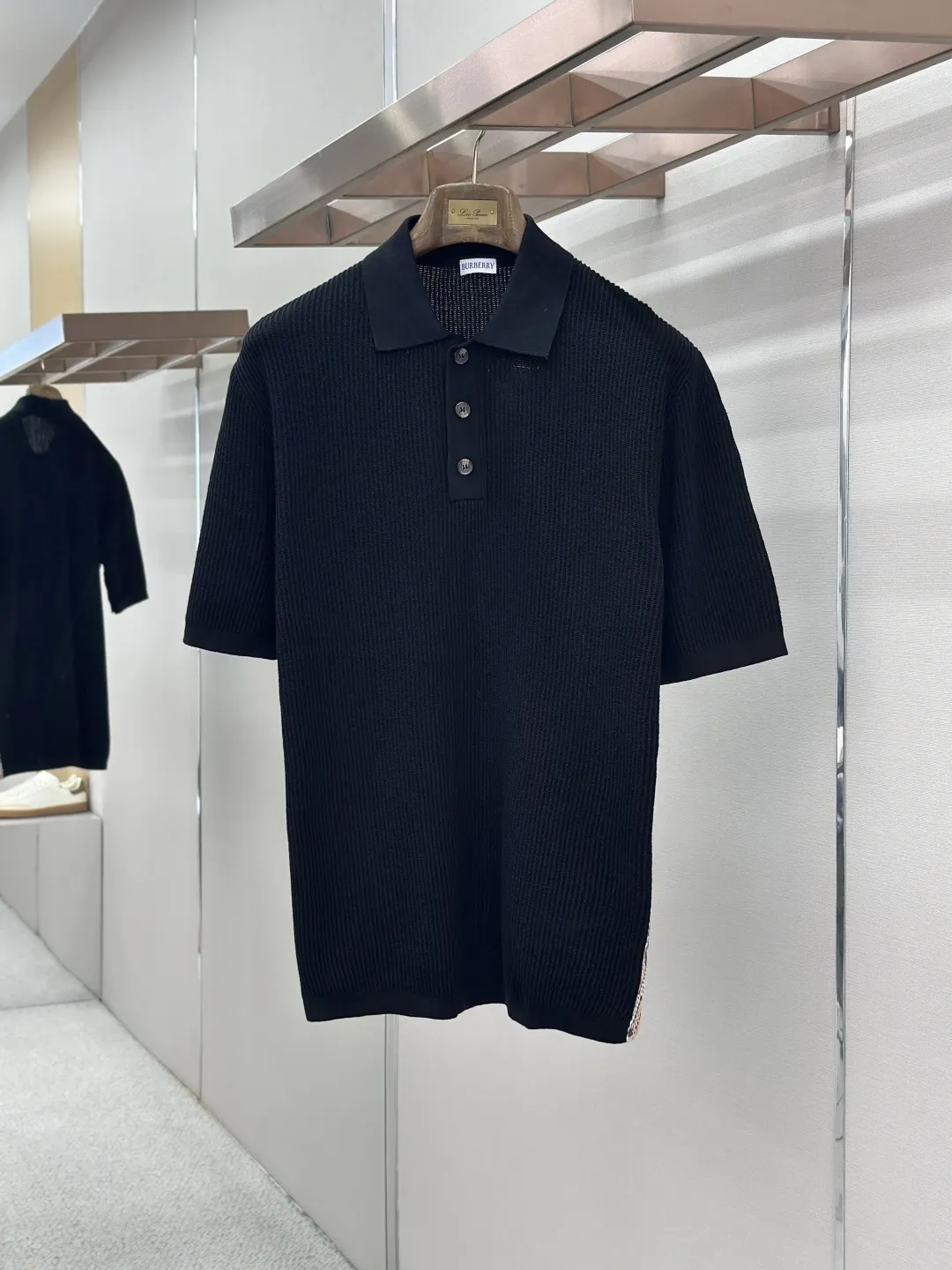 Check-Trim Textured Knit Polo Shirt D26019194