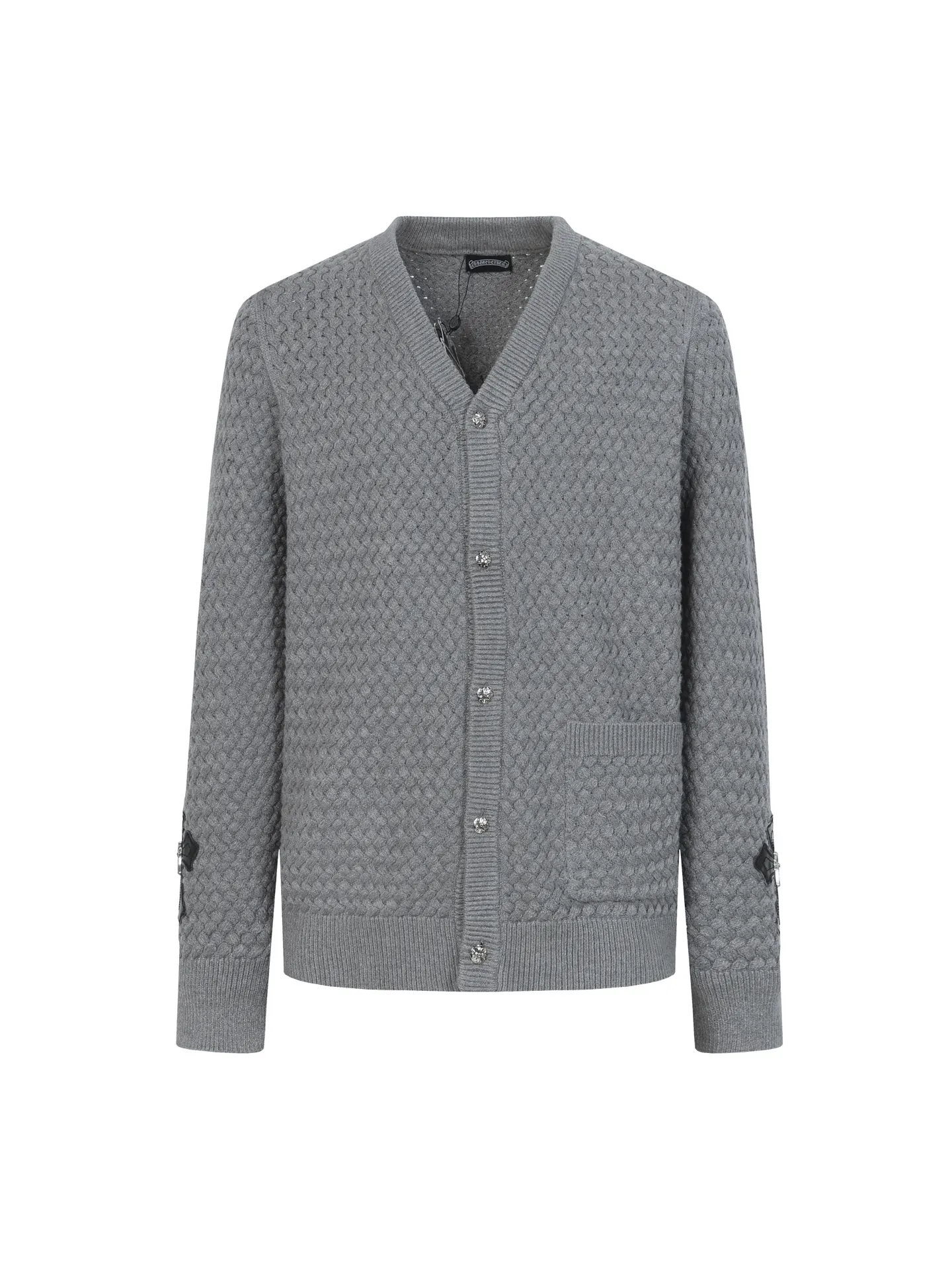 Leather Patch Textured Knit Cardigan D26024918