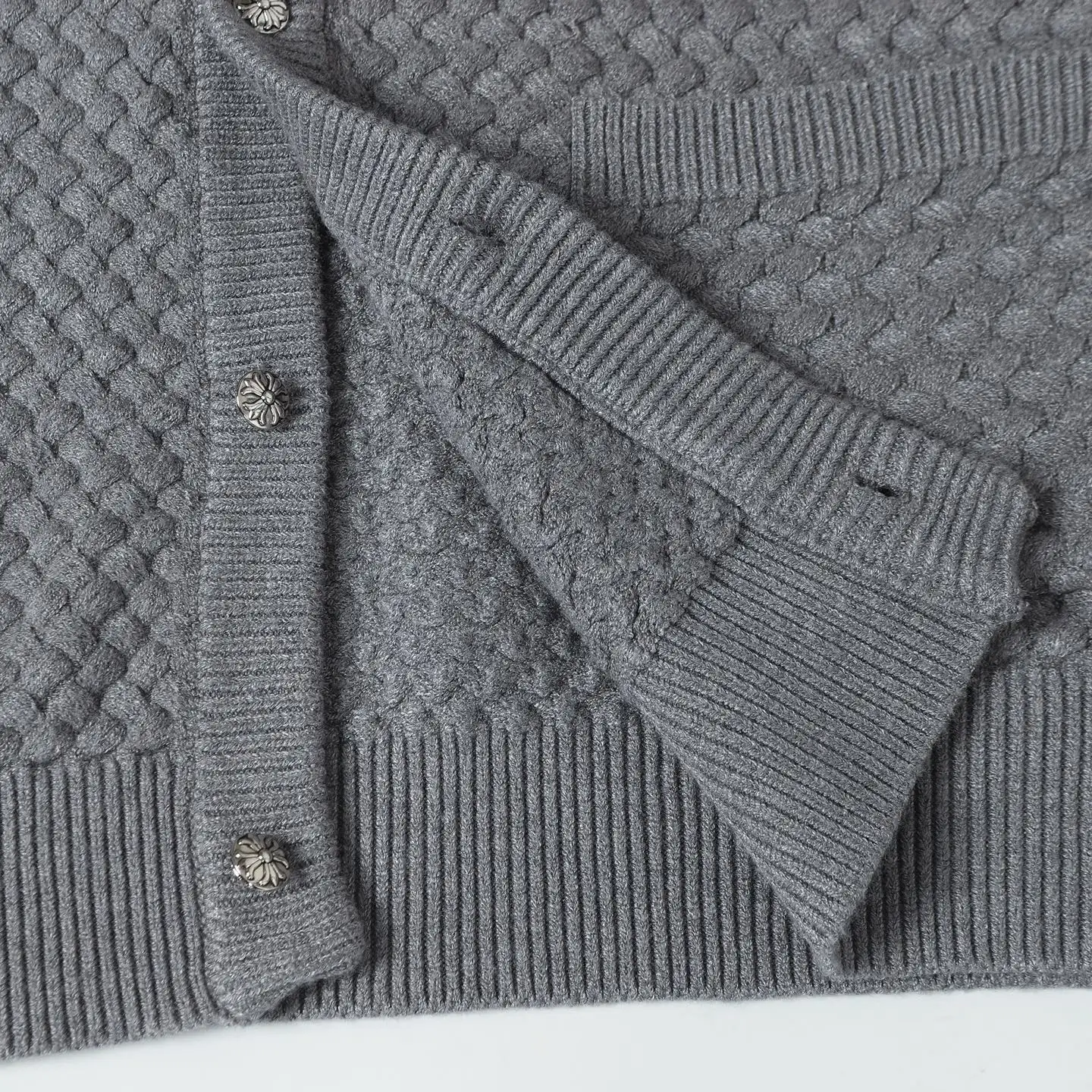 Leather Patch Textured Knit Cardigan D26024918 — view 10