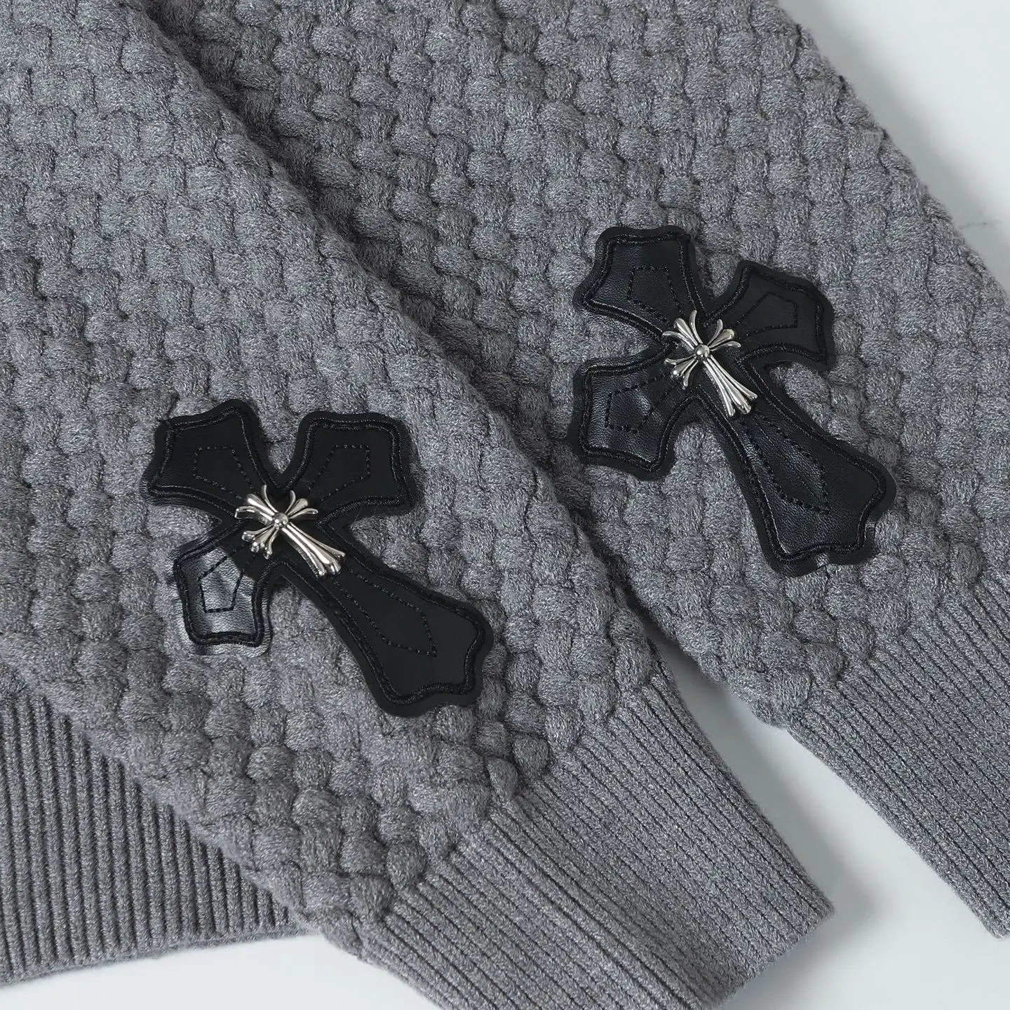 Leather Patch Textured Knit Cardigan D26024918 — view 13