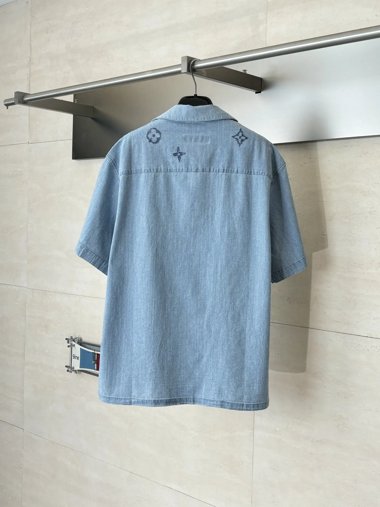 Monogram Embroidered Short-Sleeve Denim Shirt D26518724 — view 2