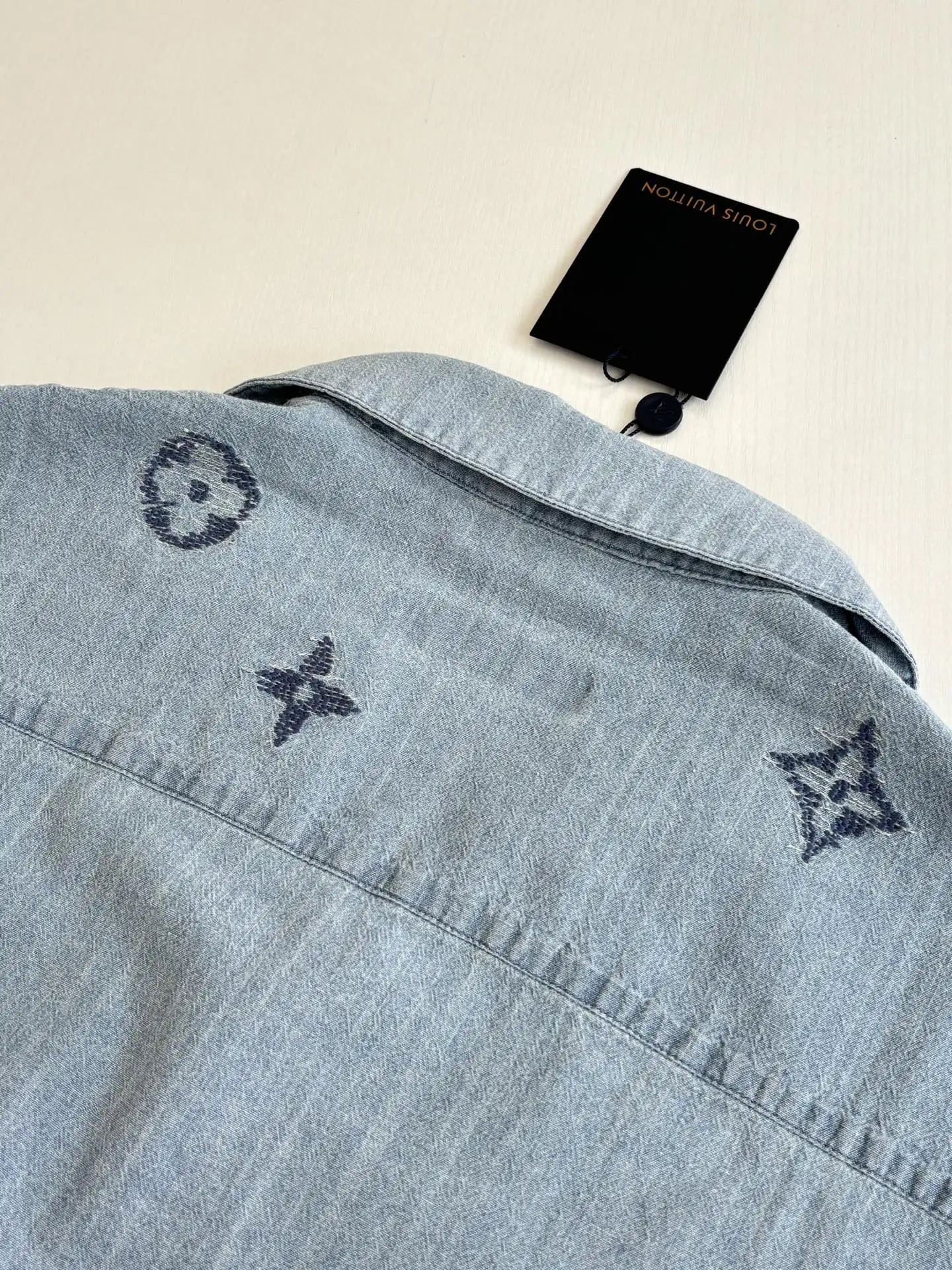 Monogram Embroidered Short-Sleeve Denim Shirt D26518724 — view 8