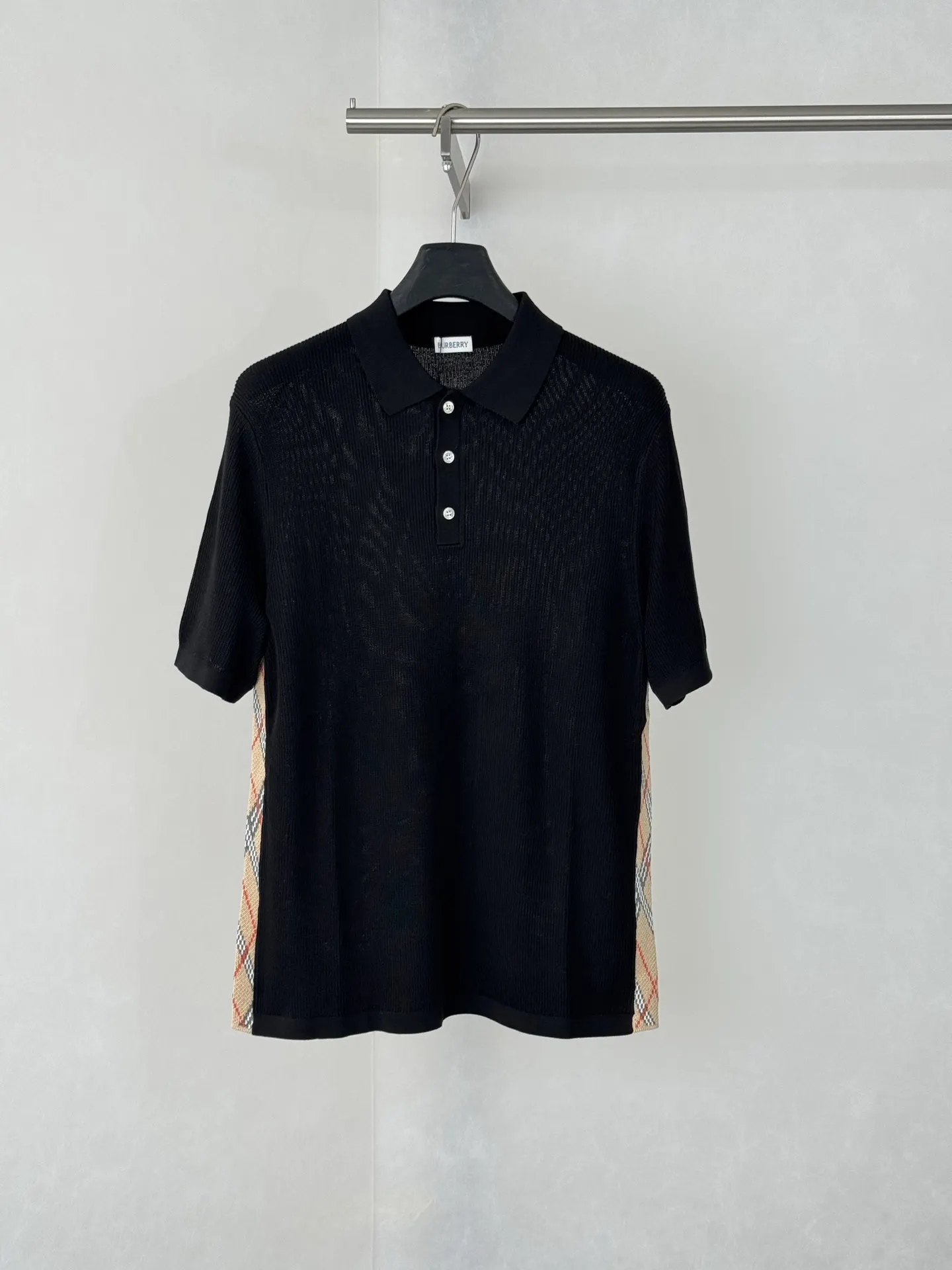 Check-Panel Waffle-Knit Polo Shirt D26518765