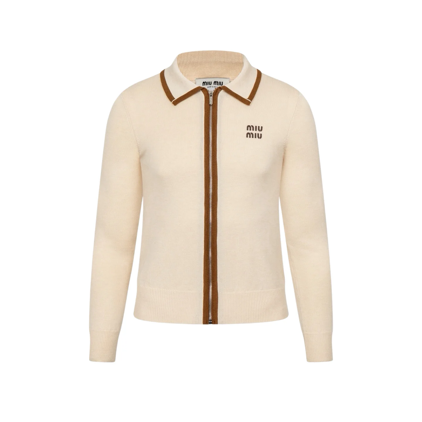 Contrast-Trim Zip-Up Knit Cardigan D27022342