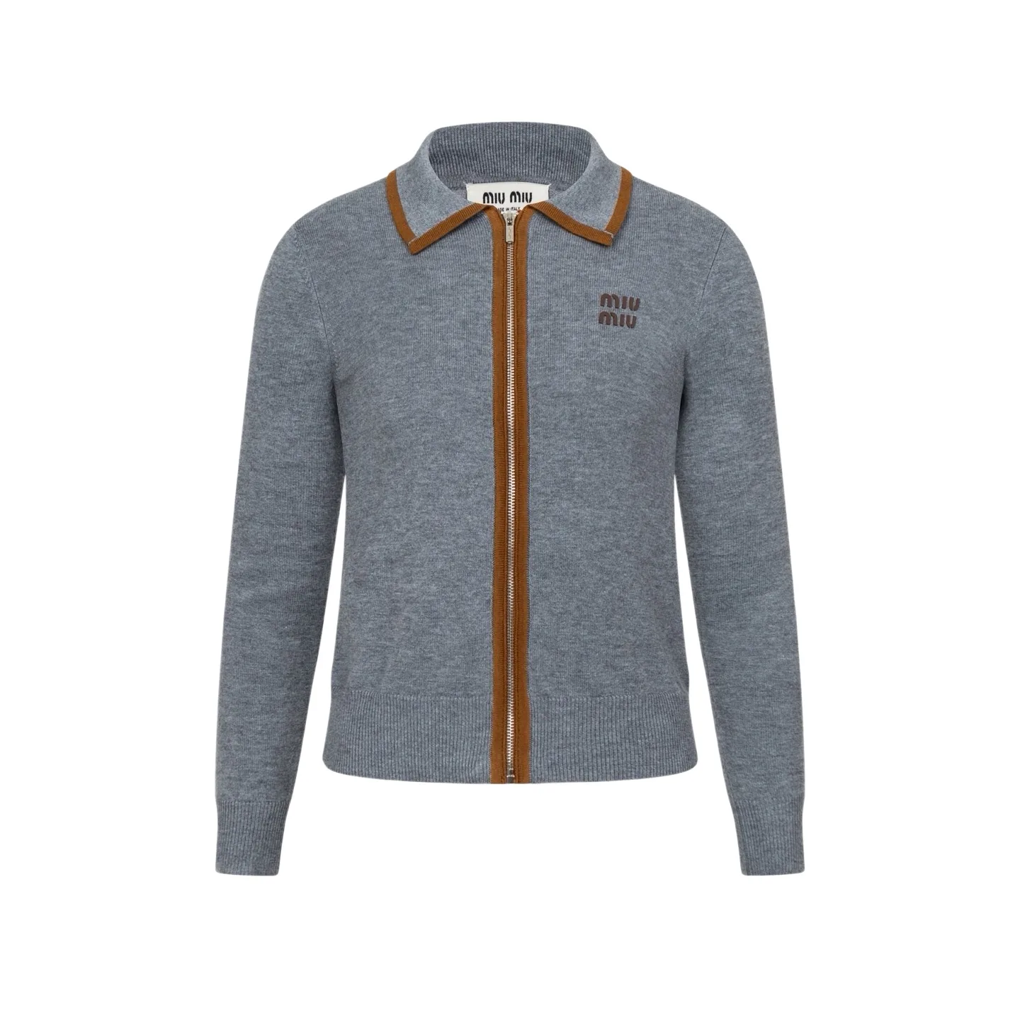 Contrast-Trim Zip-Up Knit Cardigan D27022343