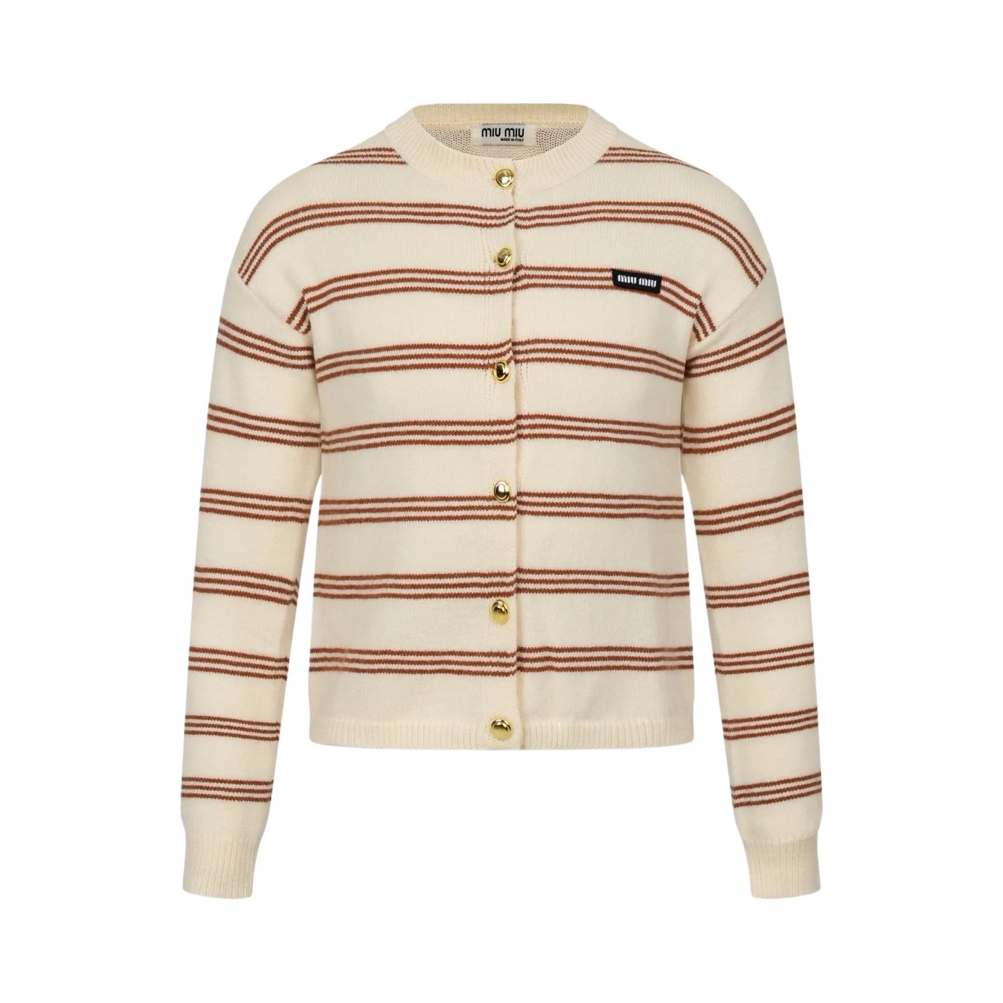 Striped Knit Cardigan with Logo Patch D27022345