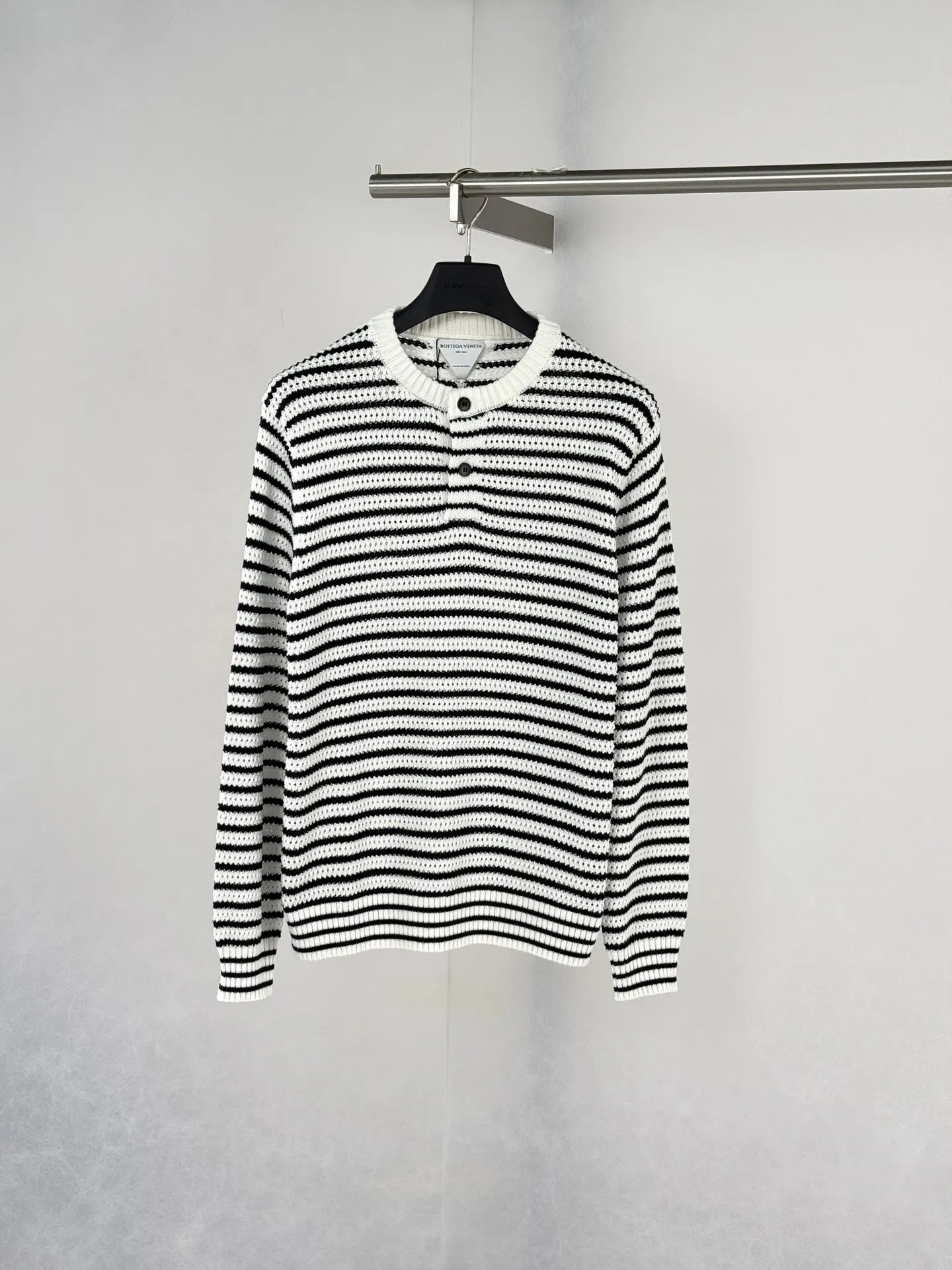 Striped Open-Knit Henley Sweater D27522028