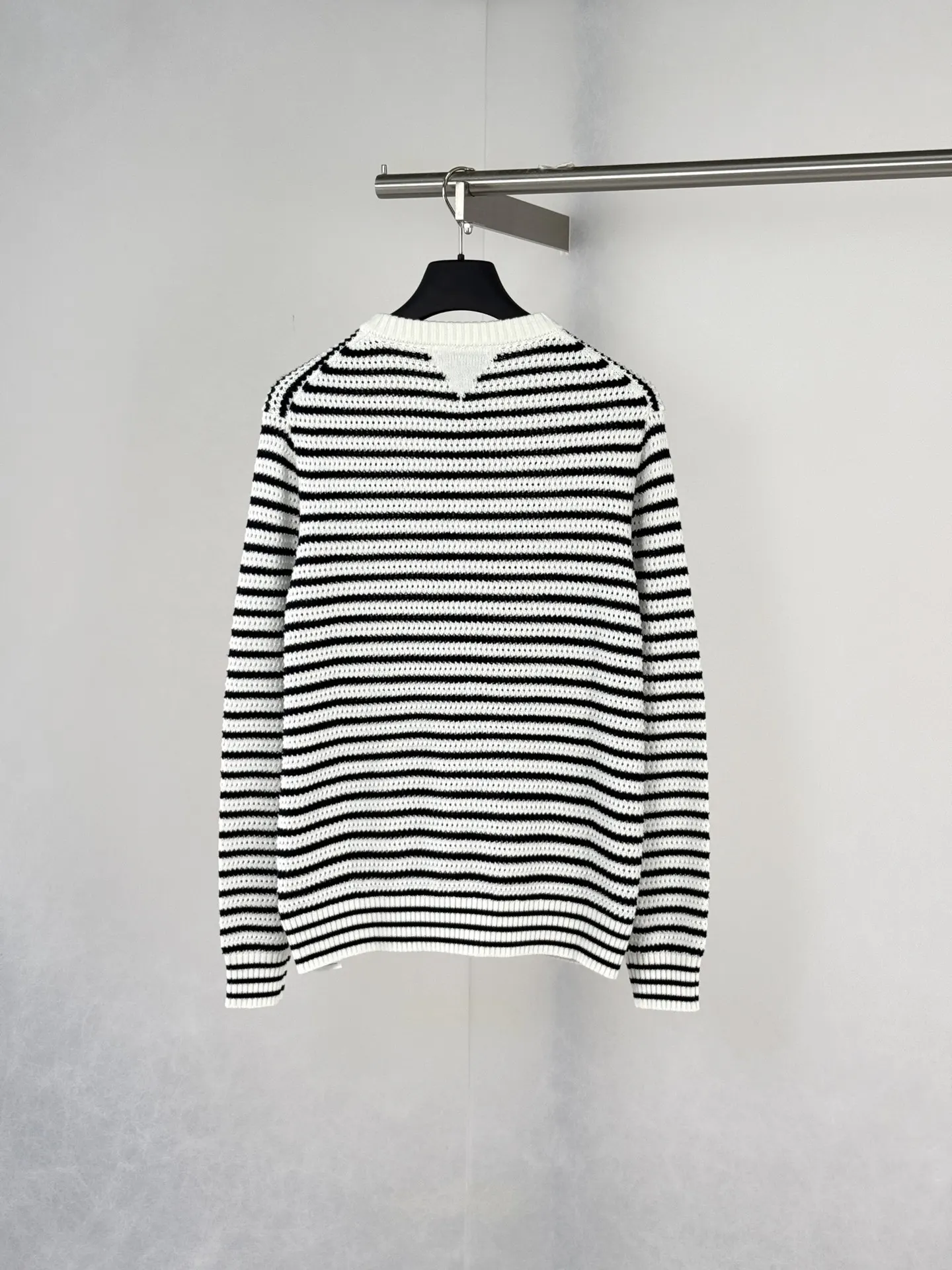 Striped Open-Knit Henley Sweater D27522028 — view 2