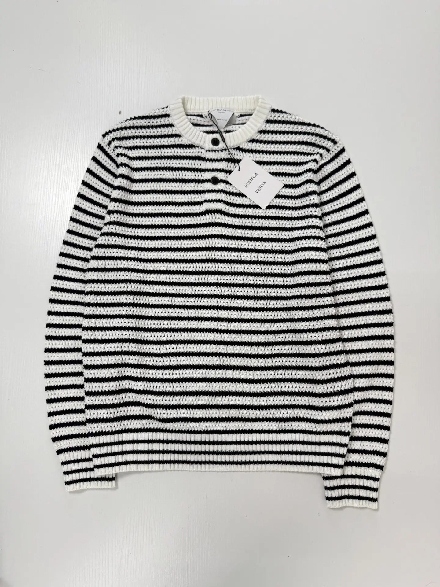 Striped Open-Knit Henley Sweater D27522028 — view 3