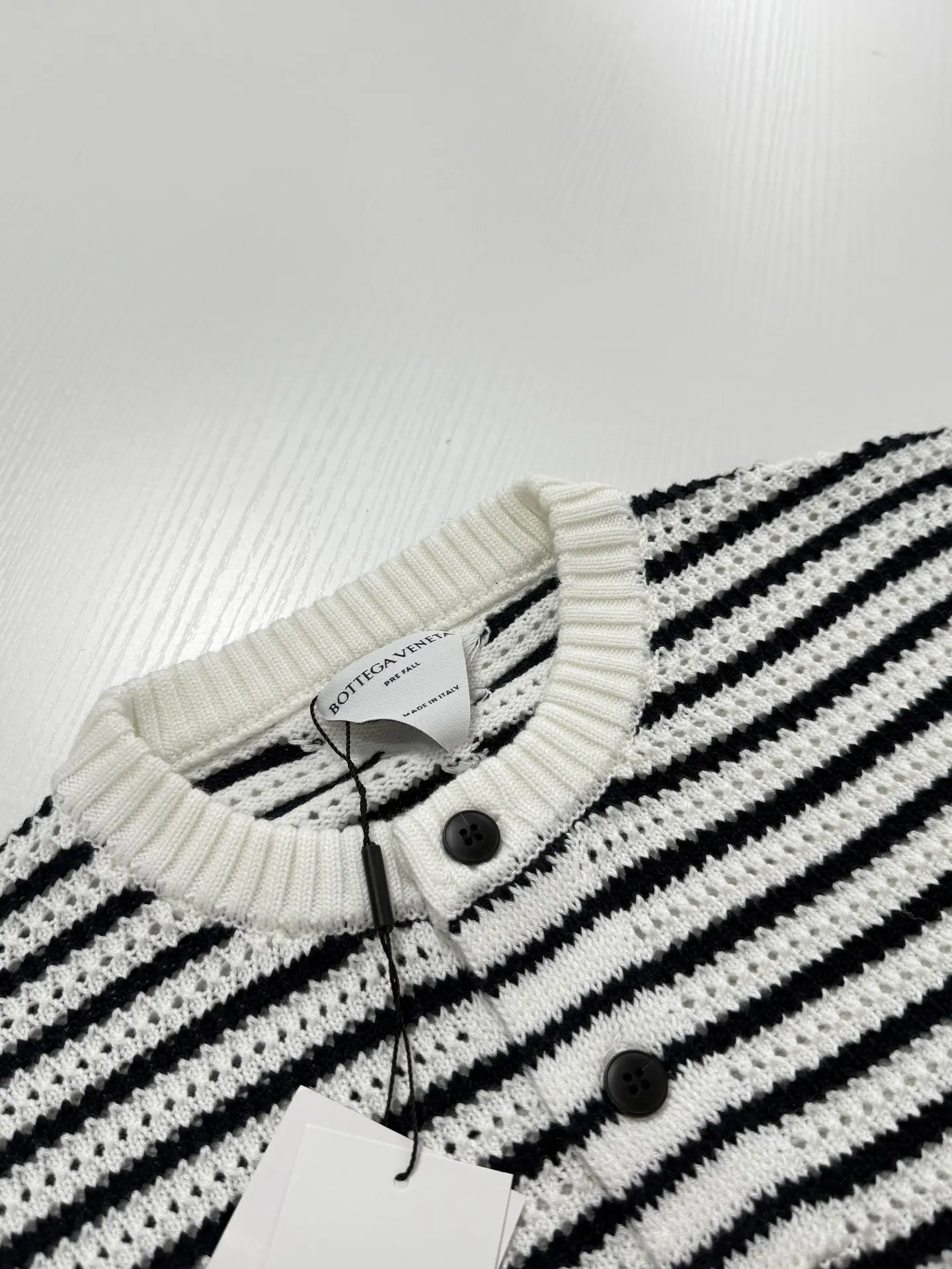 Striped Open-Knit Henley Sweater D27522028 — view 4