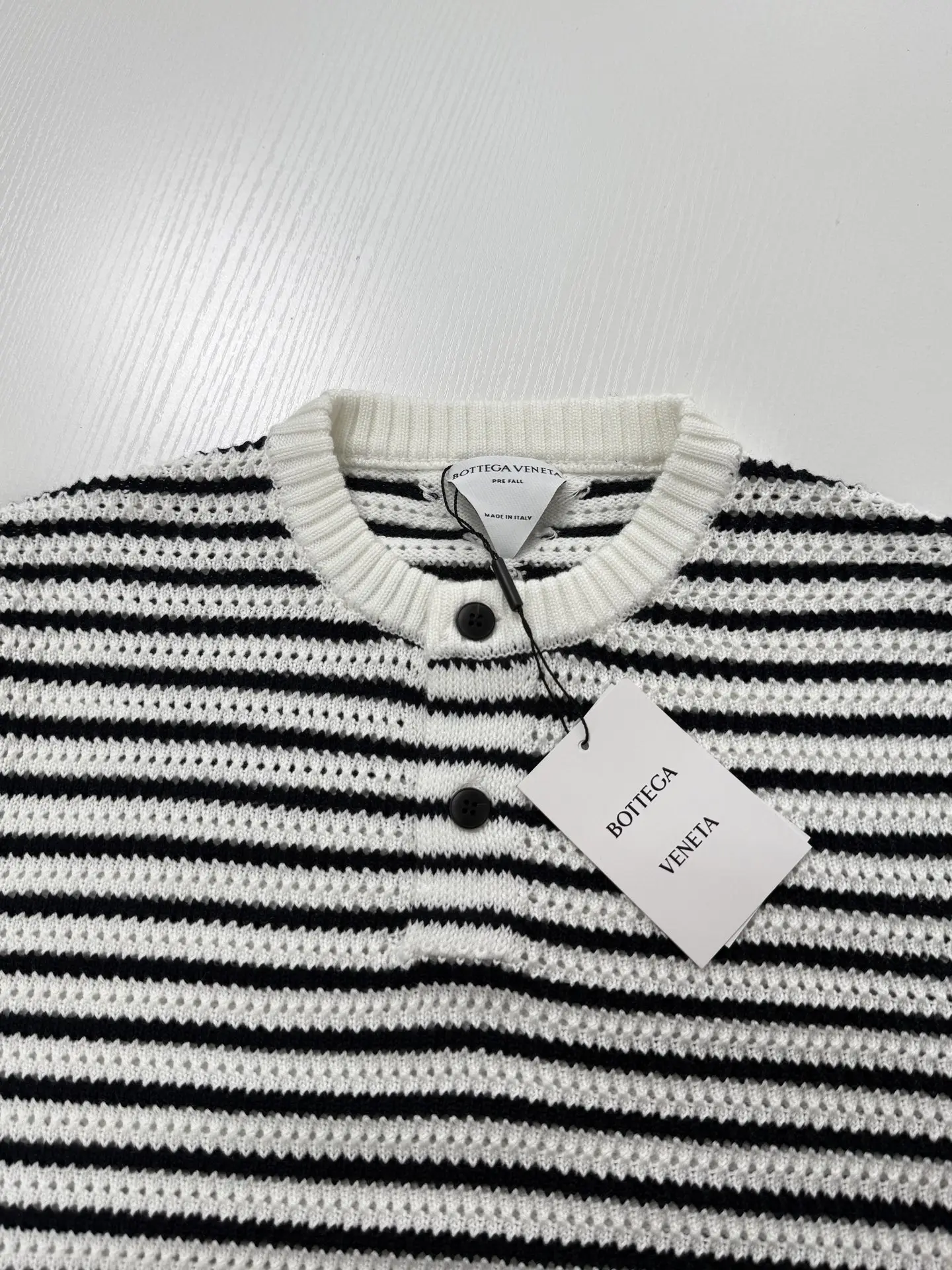Striped Open-Knit Henley Sweater D27522028 — view 5
