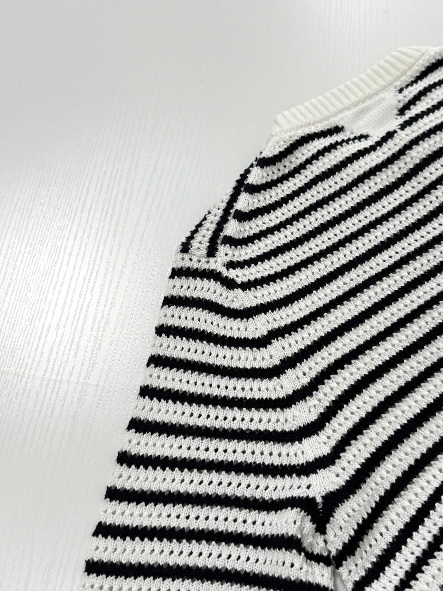 Striped Open-Knit Henley Sweater D27522028 — view 6