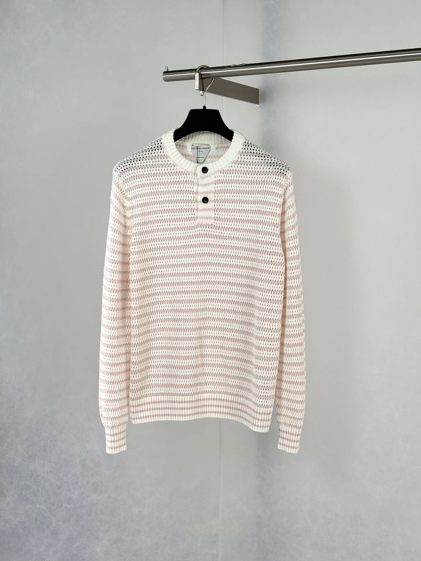 Striped Open-Knit Henley Sweater D27522029