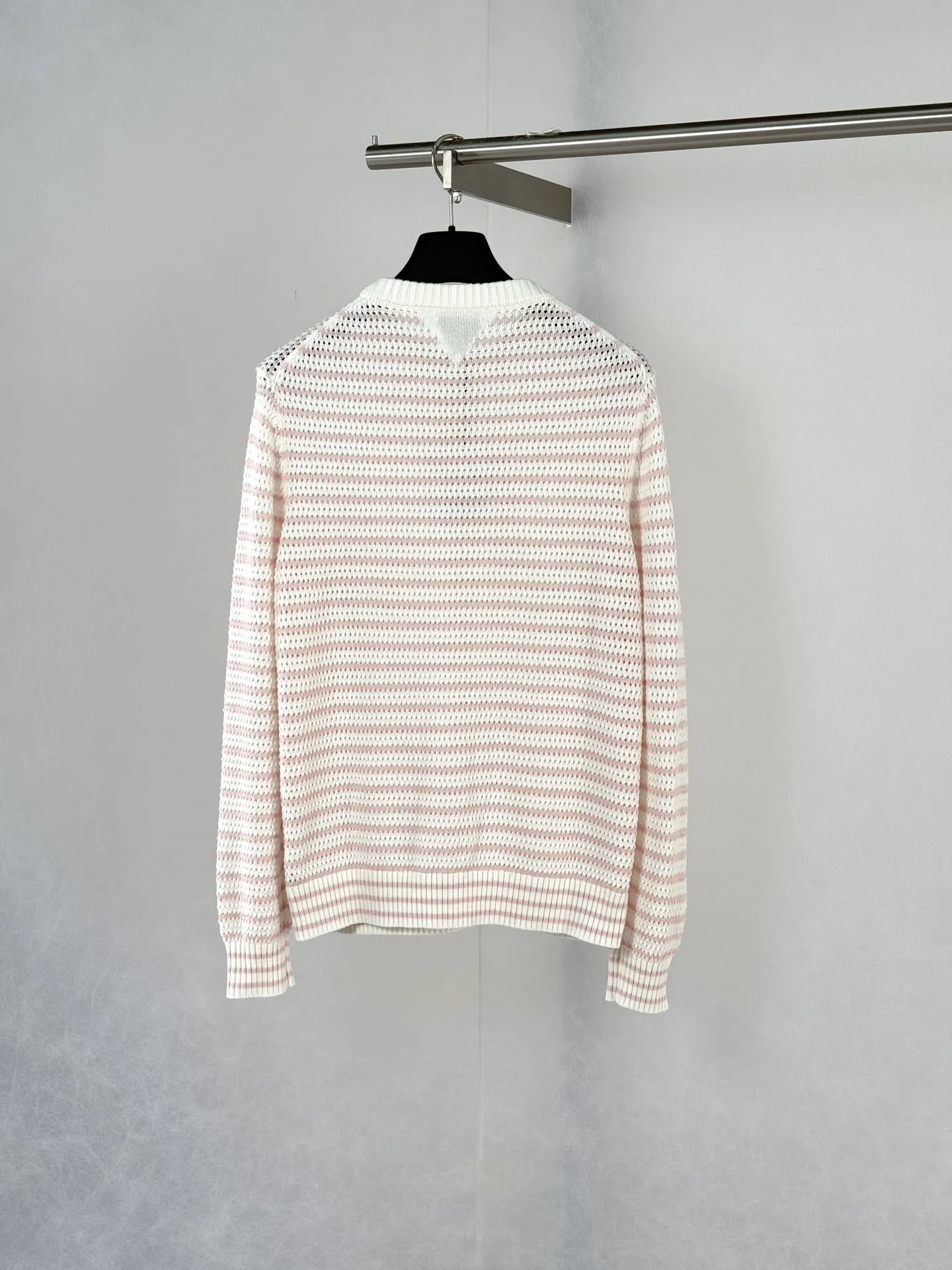 Striped Open-Knit Henley Sweater D27522029 — view 2
