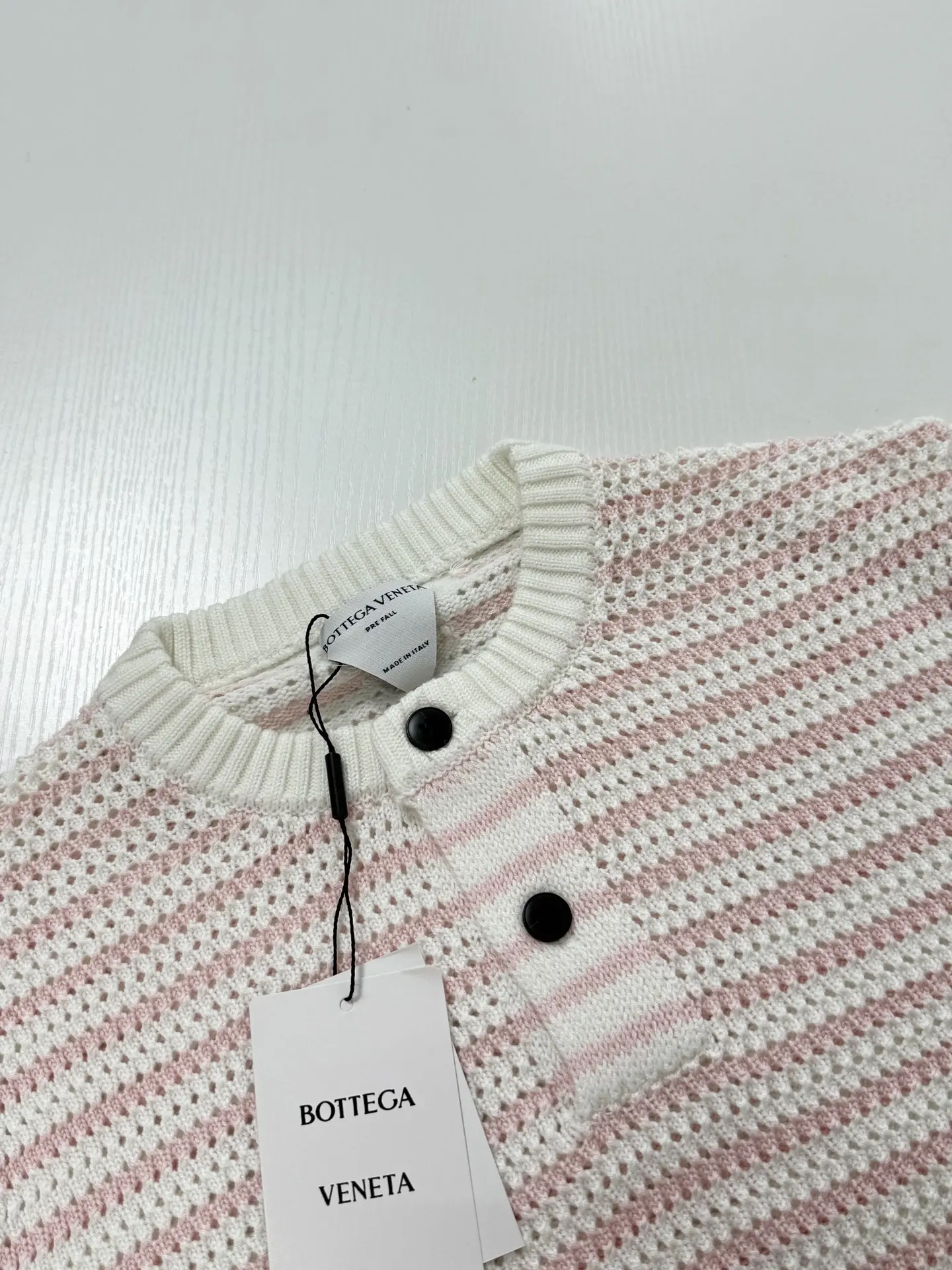 Striped Open-Knit Henley Sweater D27522029 — view 5