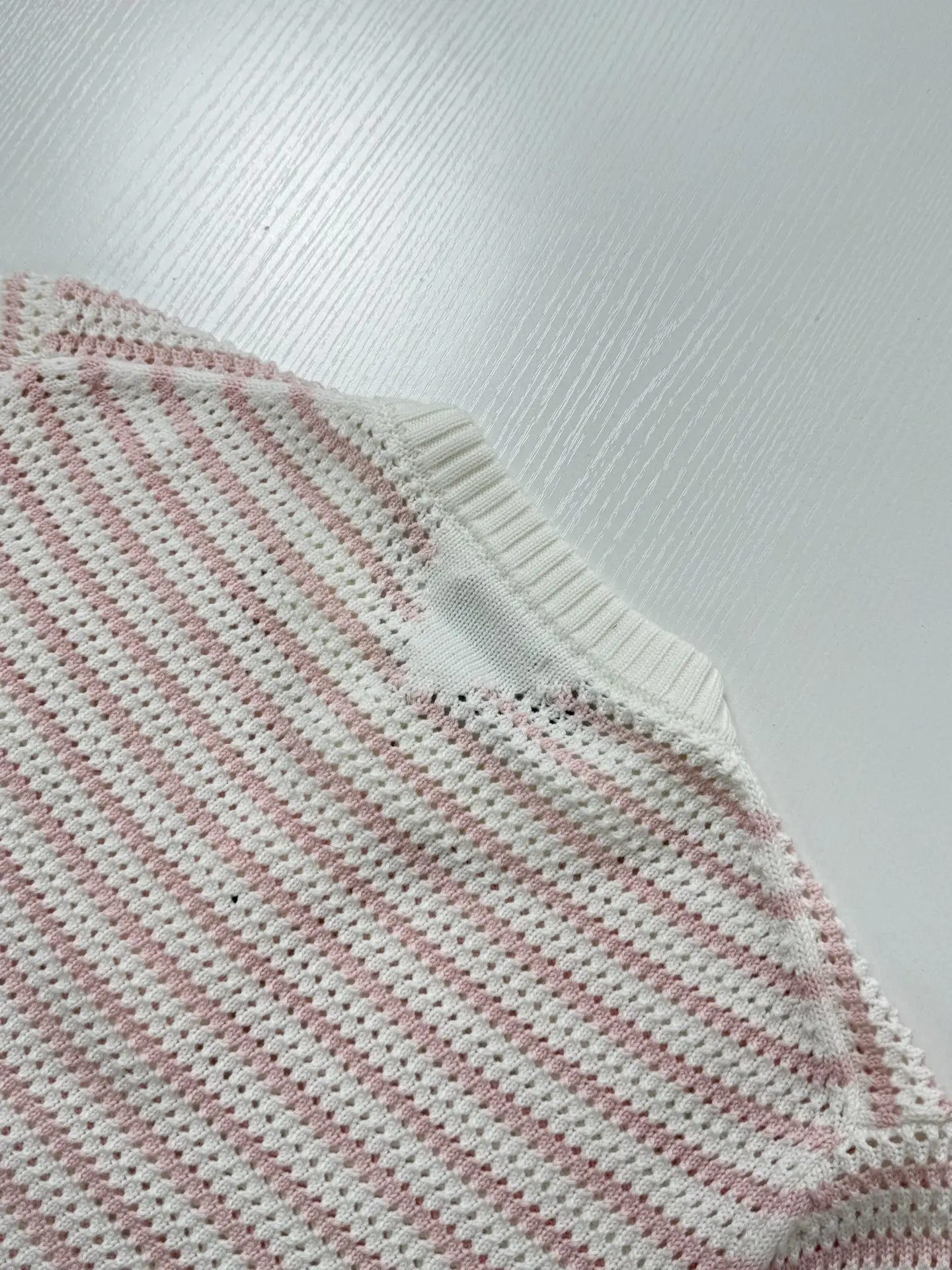 Striped Open-Knit Henley Sweater D27522029 — view 6