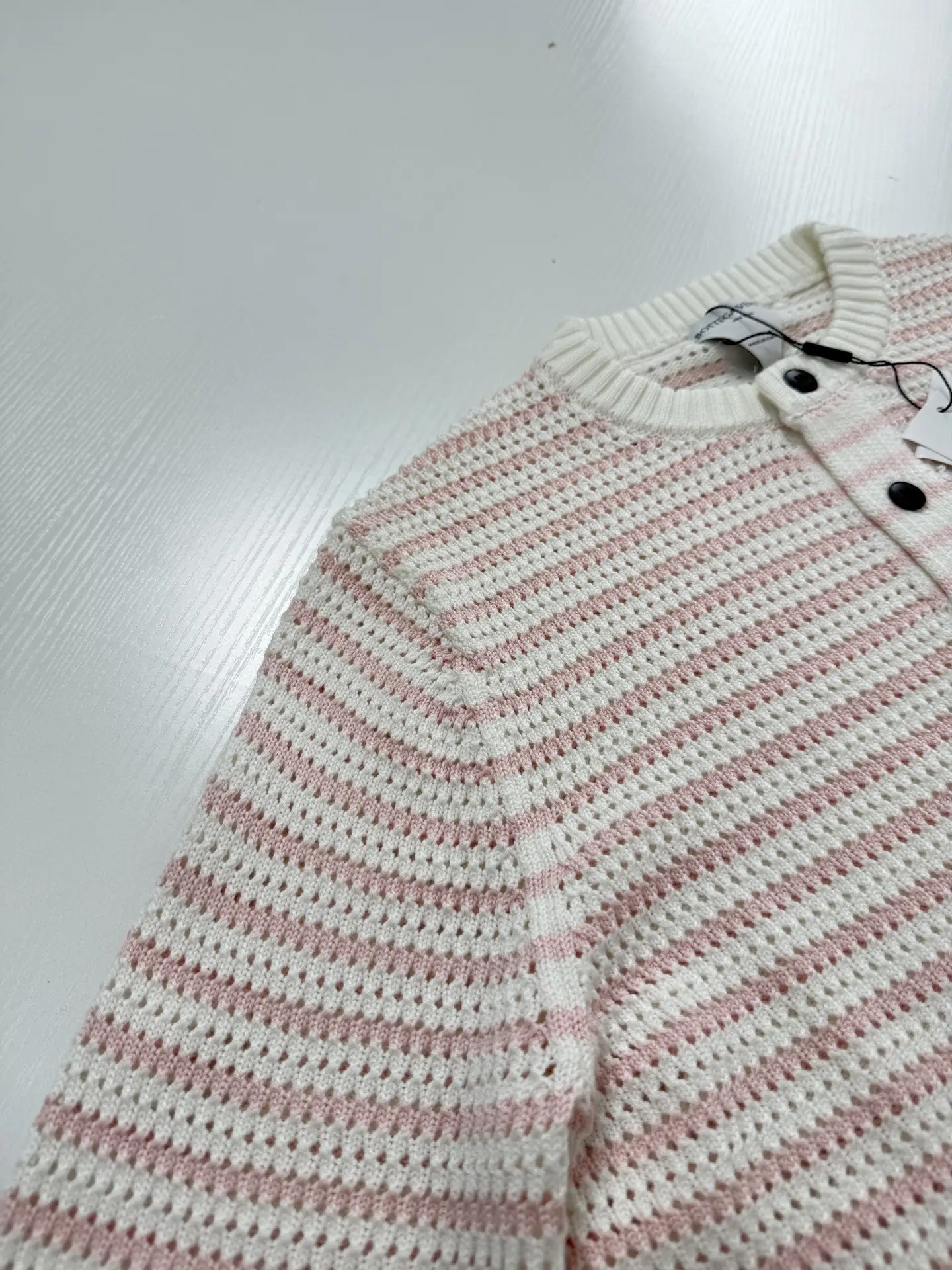 Striped Open-Knit Henley Sweater D27522029 — view 8