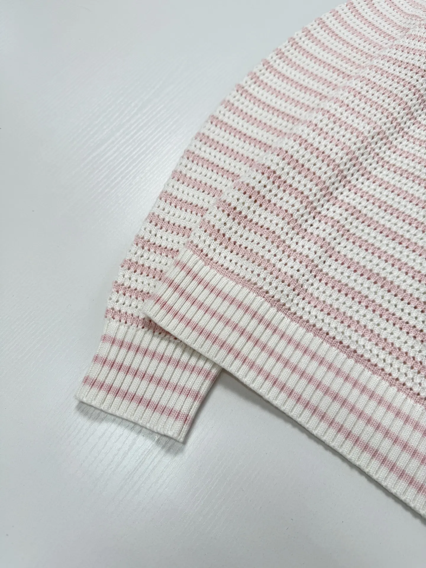 Striped Open-Knit Henley Sweater D27522029 — view 10
