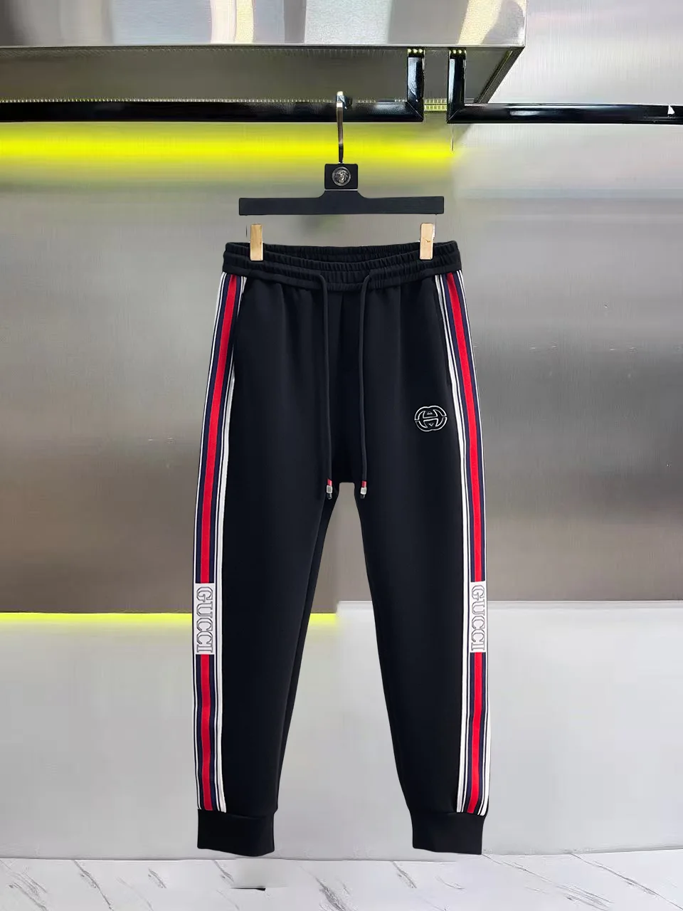 Web-Stripe Logo Cotton-Blend Sweatpants D28014830
