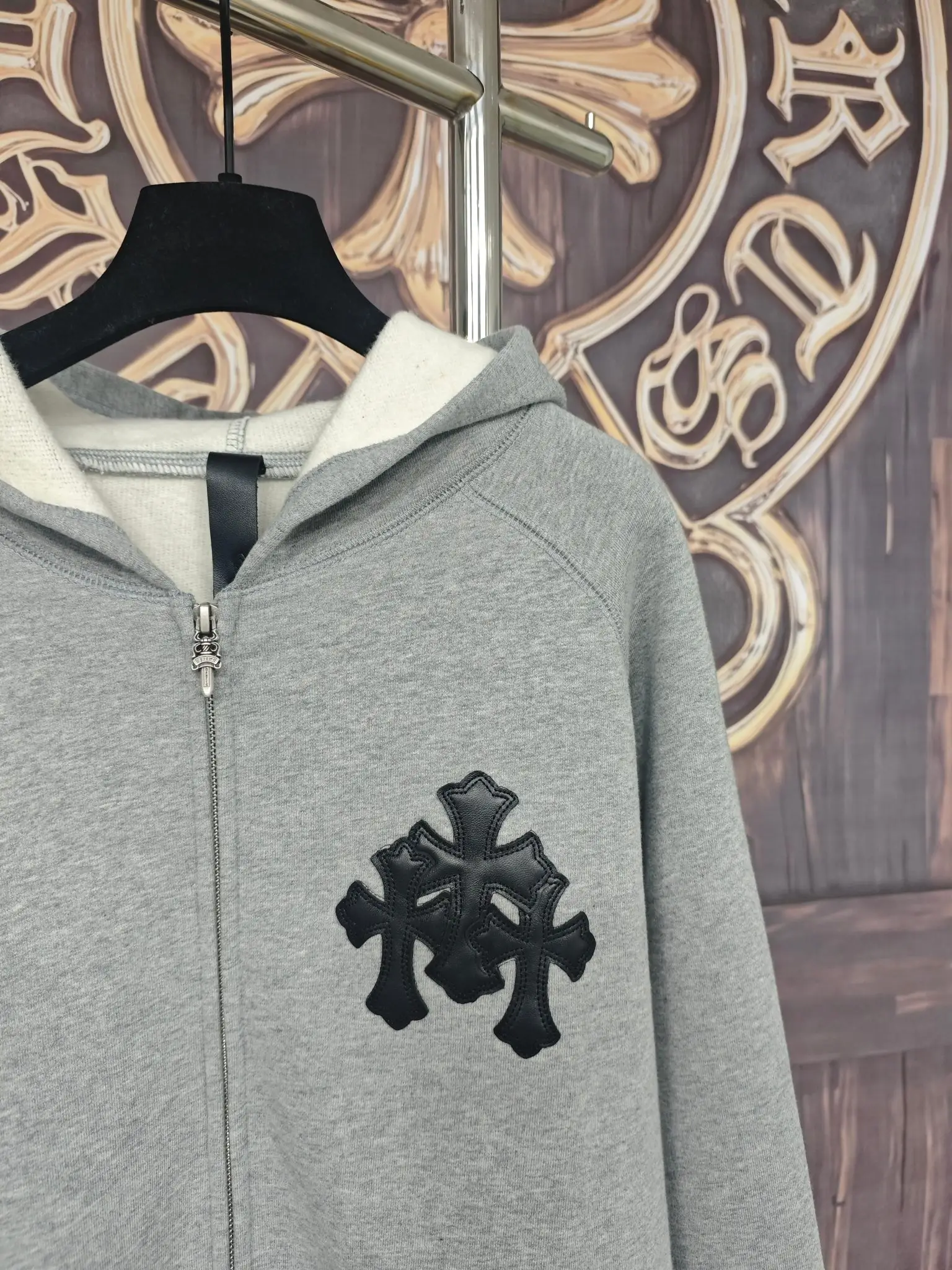 Leather Cross Patch Zip-Up Hoodie D28020294 — view 5