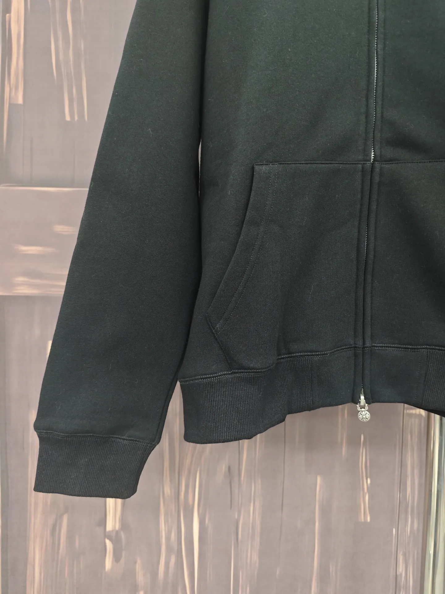 Leather-Trimmed Cross Patch Zip-Up Hoodie D28020297 — view 5