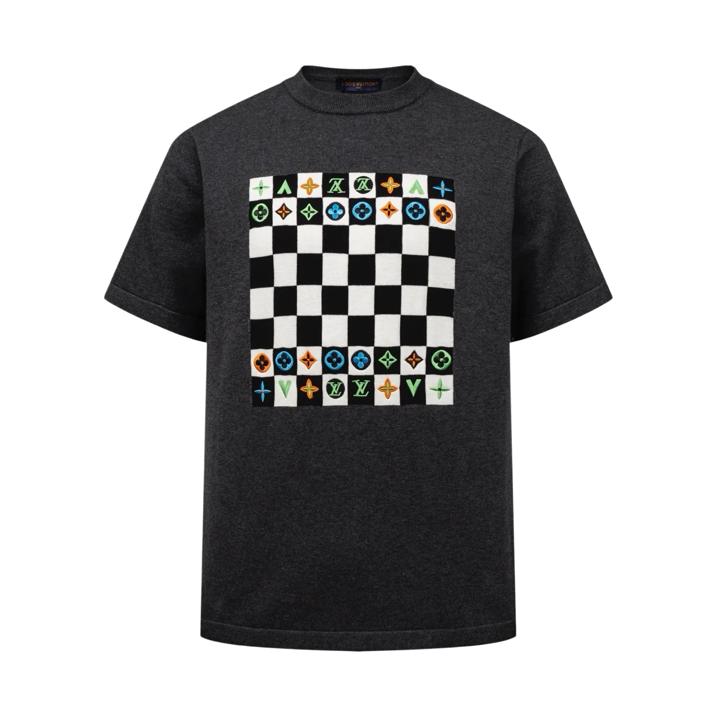 Damier Embroidered Cotton Knit T-Shirt D28022346