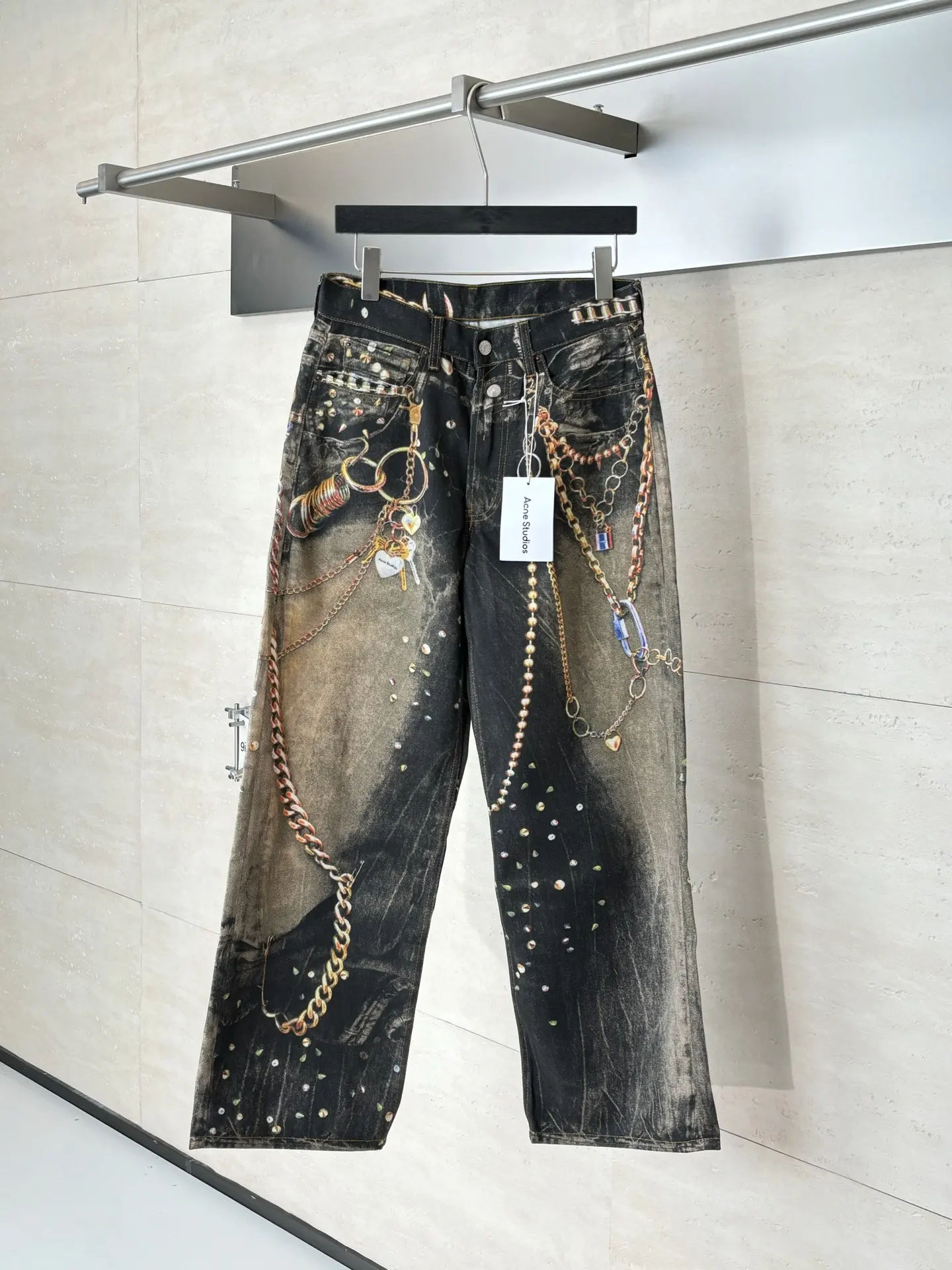 Trompe L'oeil Chain-Print Distressed Jeans D28018621