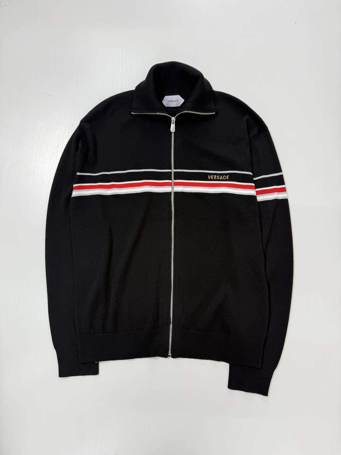 Logo Embroidered Striped Knit Zip-Up Jacket D28522027 — view 3