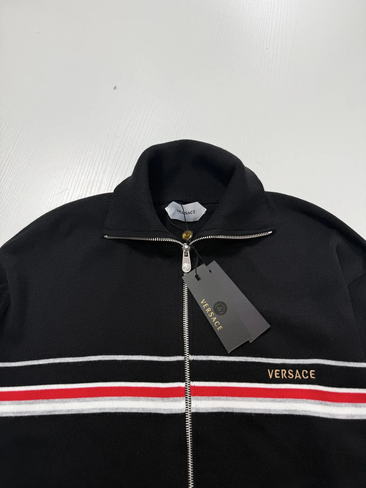 Logo Embroidered Striped Knit Zip-Up Jacket D28522027 — view 4