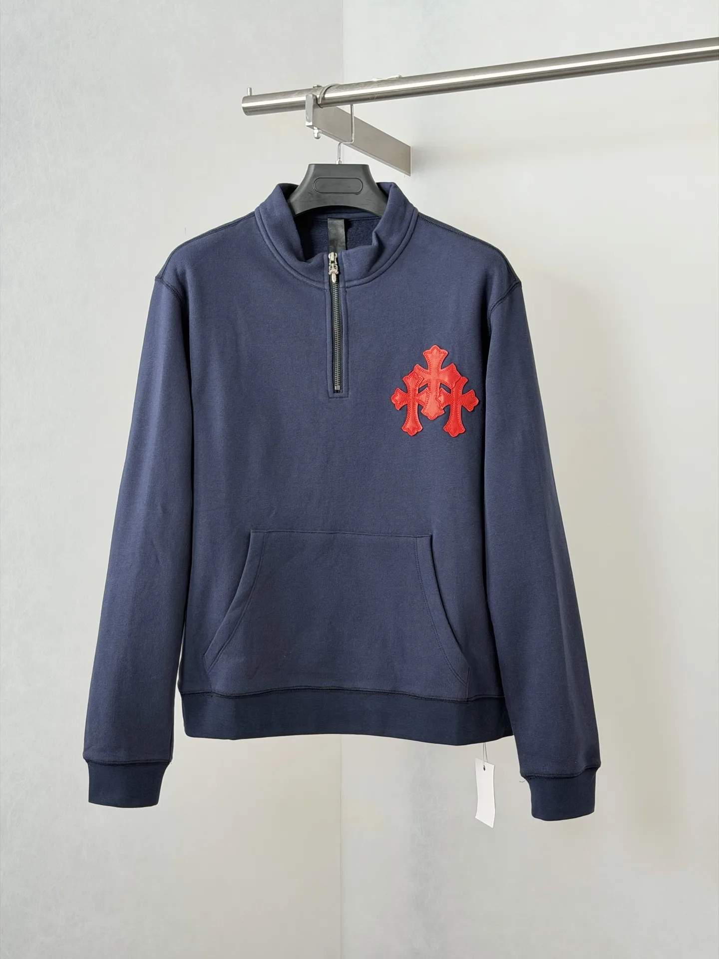 Leather Cross Patch Half-Zip Sweatshirt D29021982
