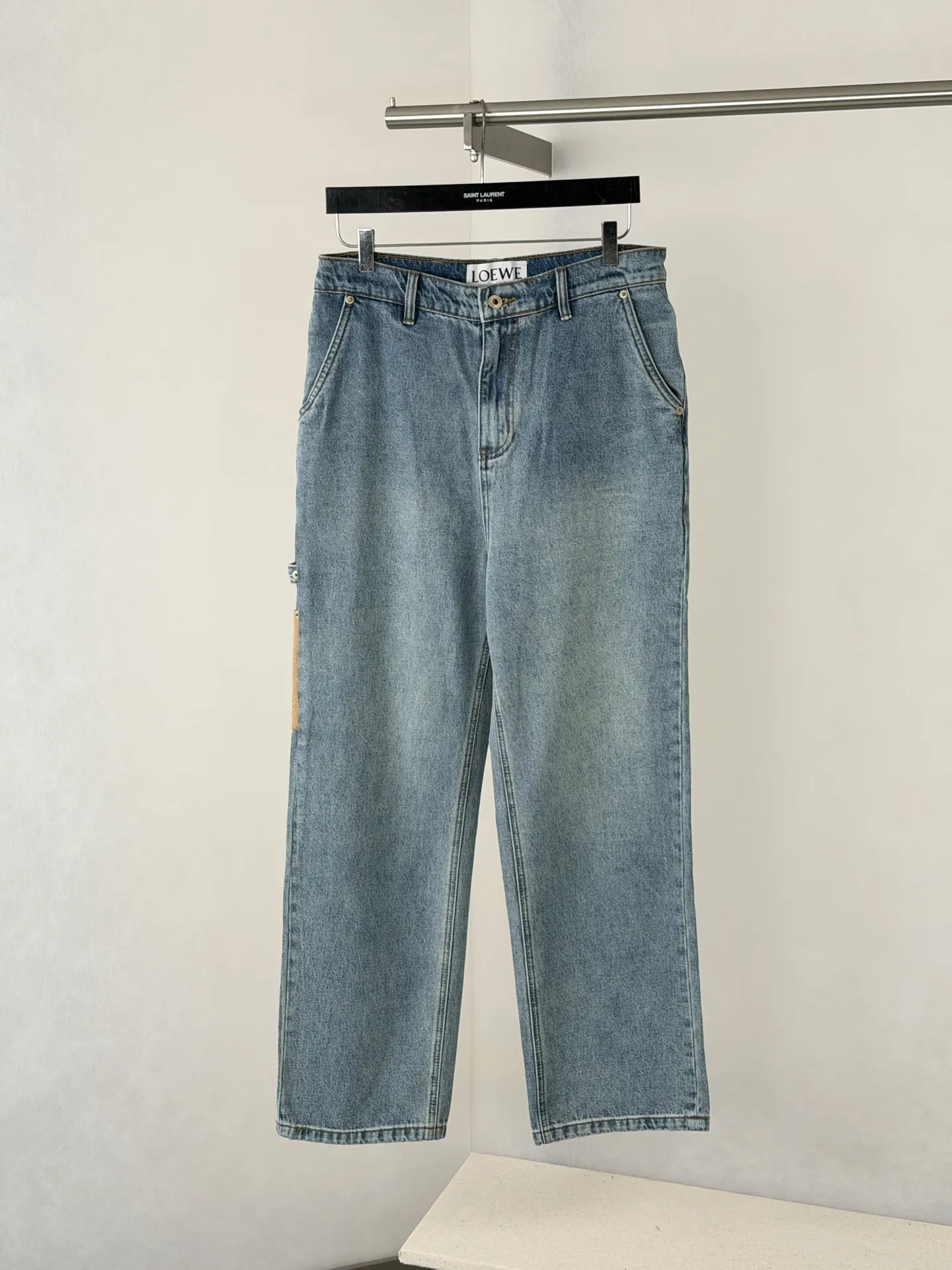 Leather-Trimmed Wide-Leg Carpenter Jeans D29018753
