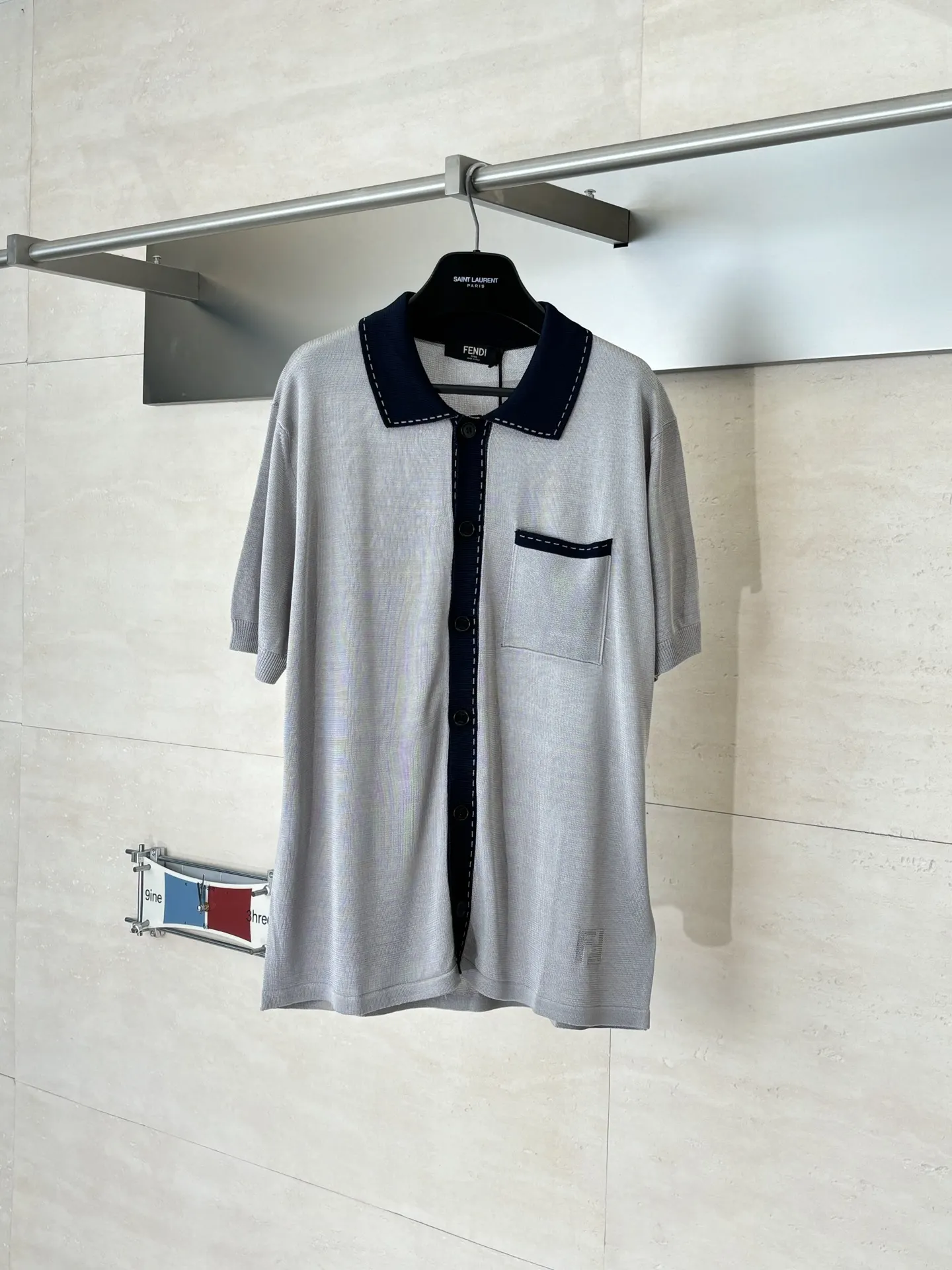 Contrast-Stitch Knit Polo Cardigan D29518726