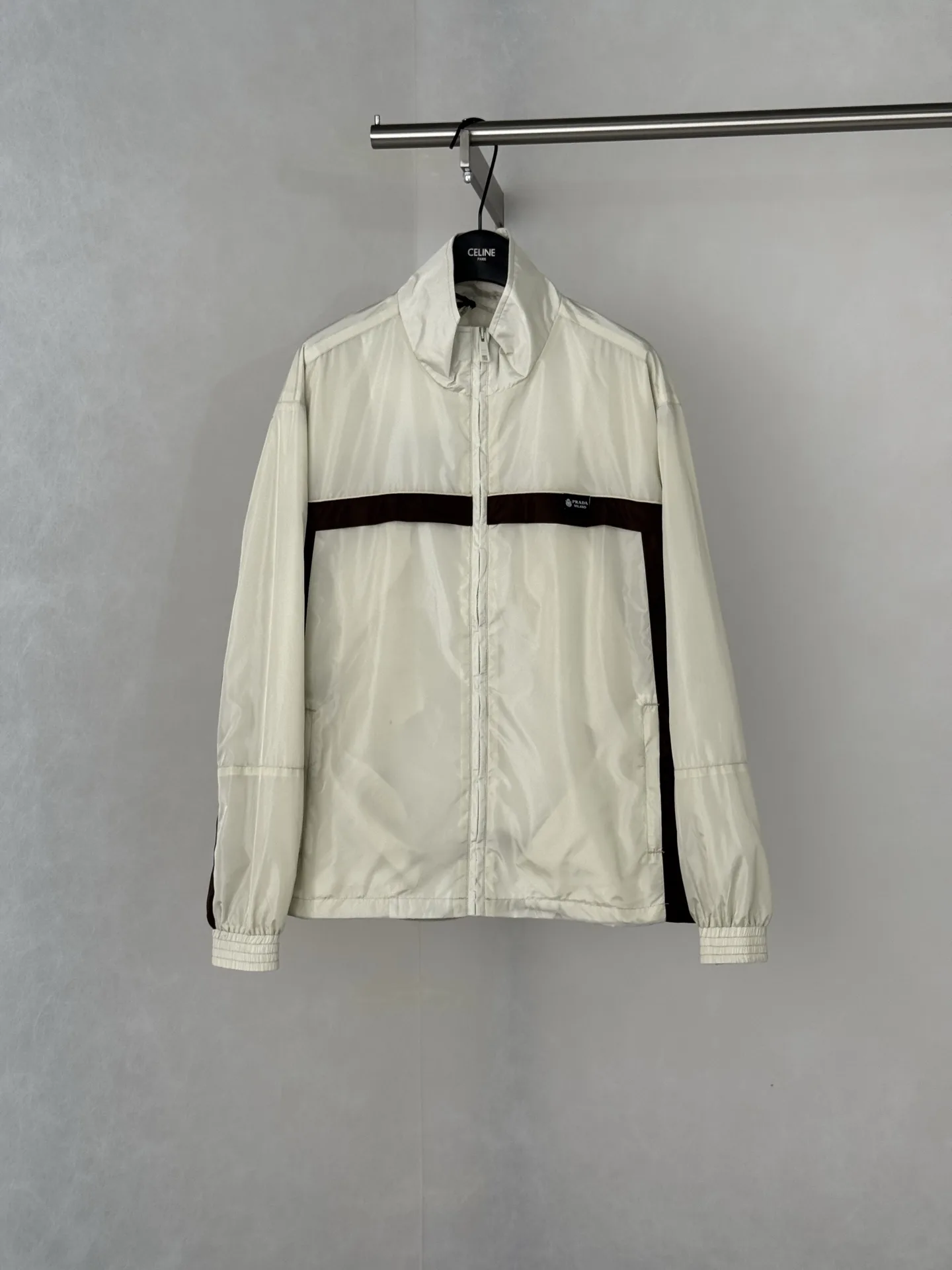 Contrast-Stripe Funnel-Neck Windbreaker Jacket D29818649