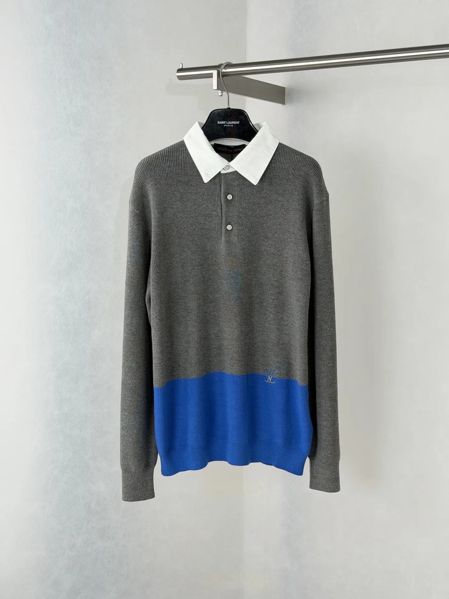 Color-Block Ribbed Wool-Blend Polo Sweater D30018703