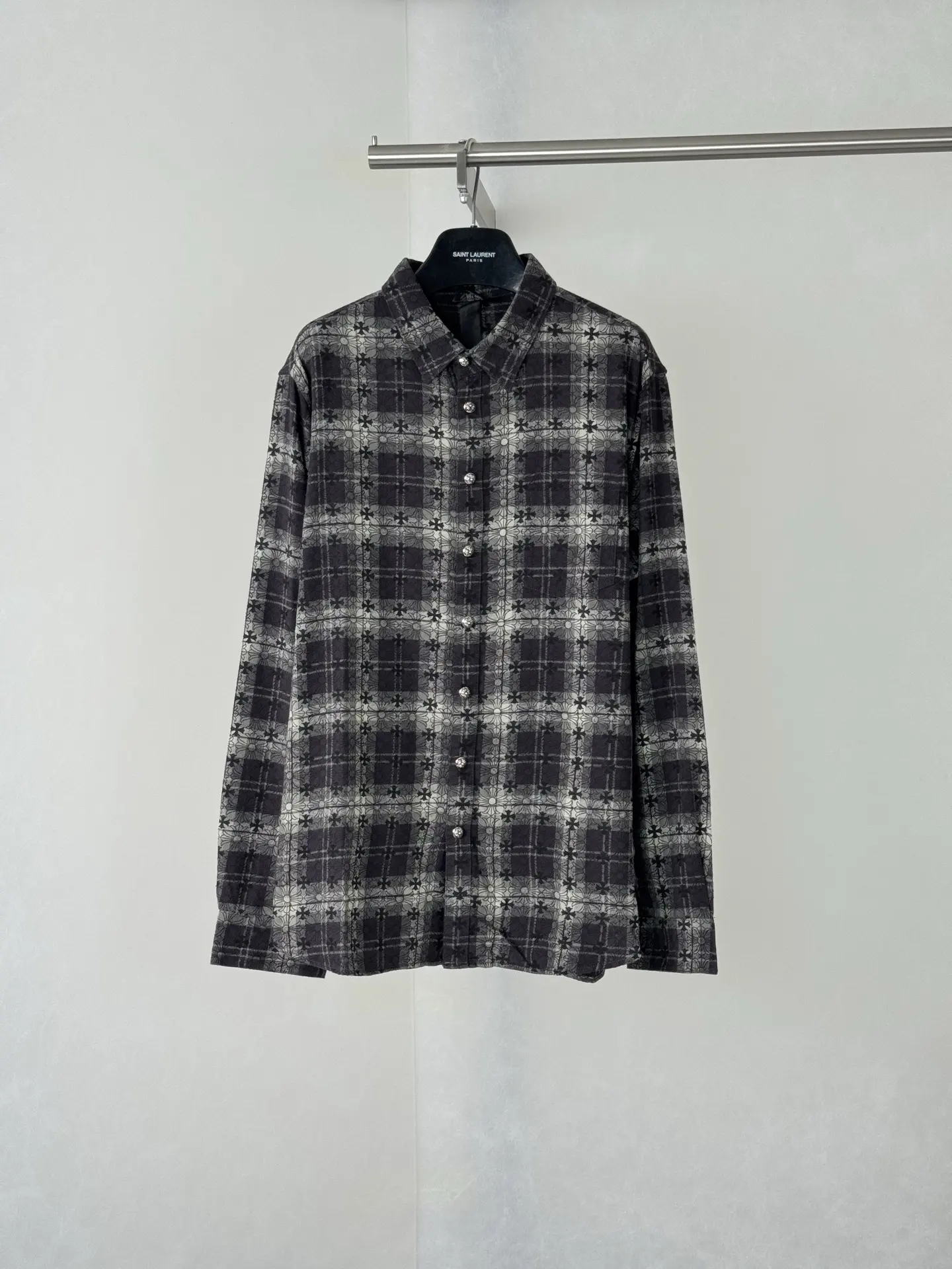 Cross-Print Plaid Flannel Shirt D30018742