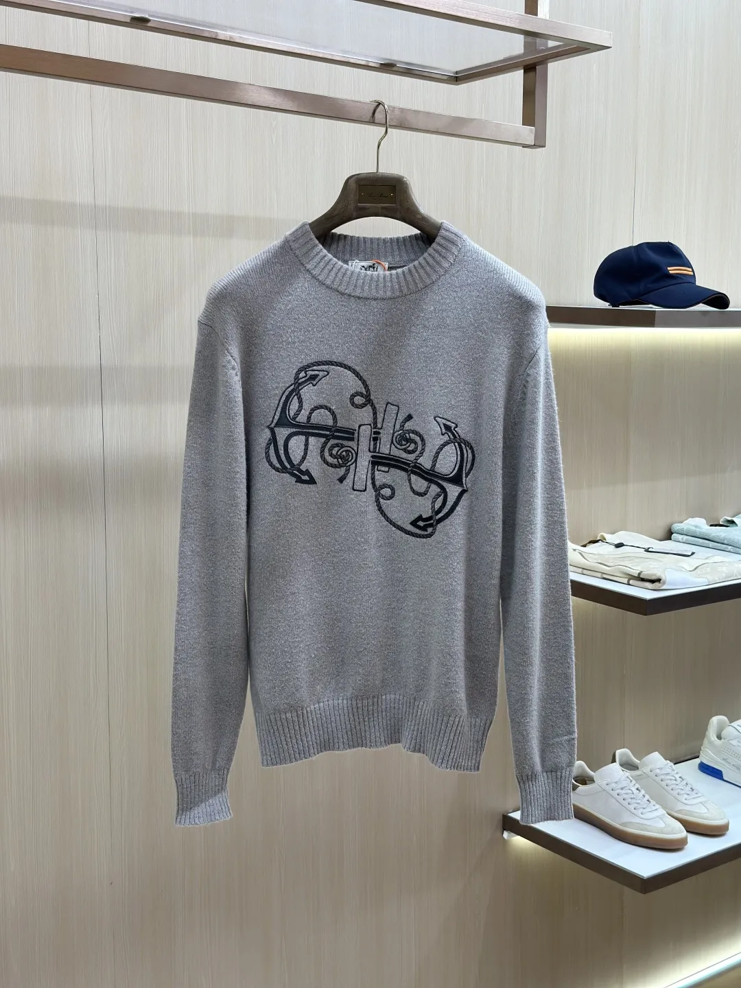 Embroidered Anchor Motif Wool-Cotton Sweater D30520436