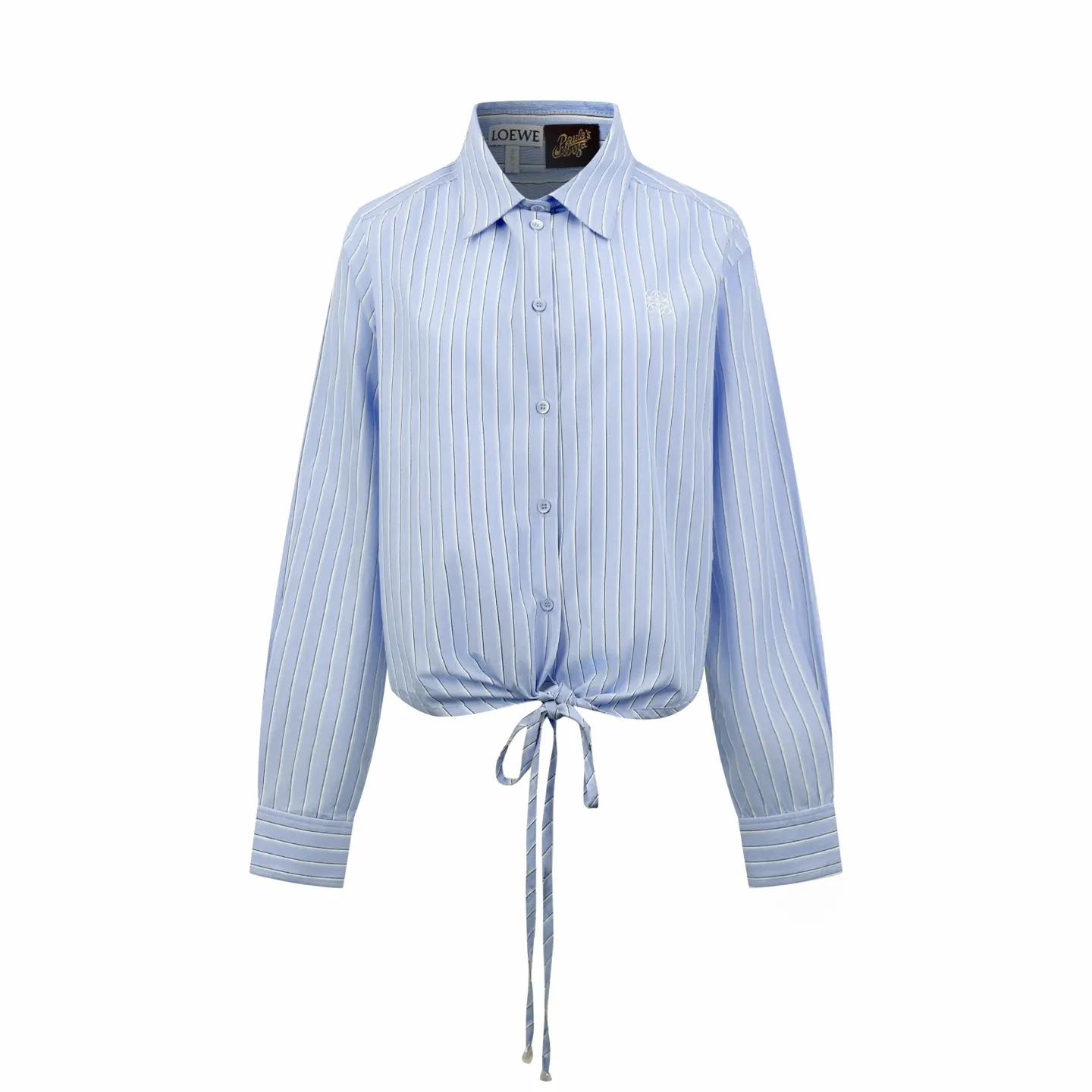 Anagram Embroidered Striped Tie-Hem Poplin Shirt D30519168