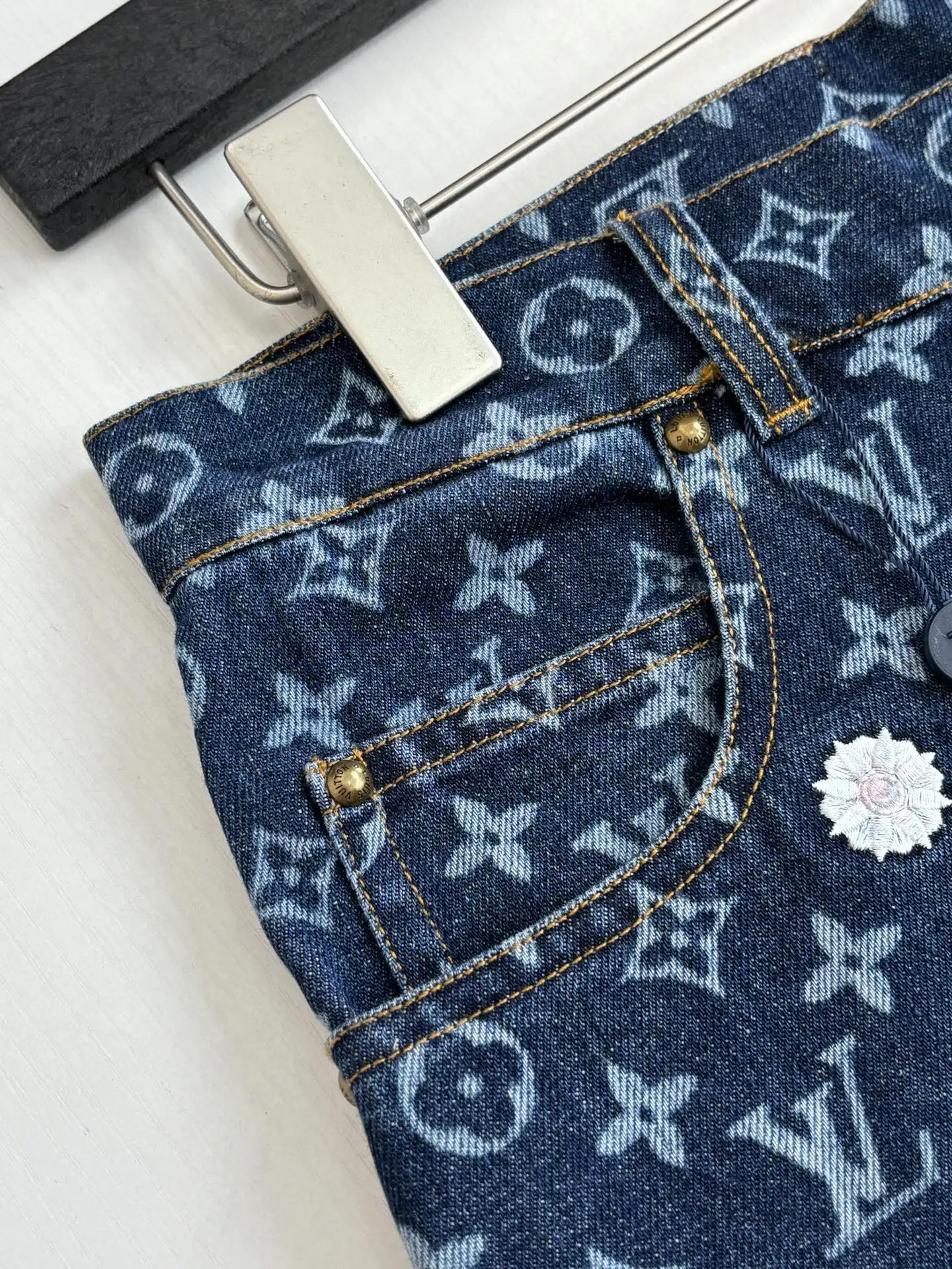 Monogram Embroidered Denim Shorts D30818596 — view 5