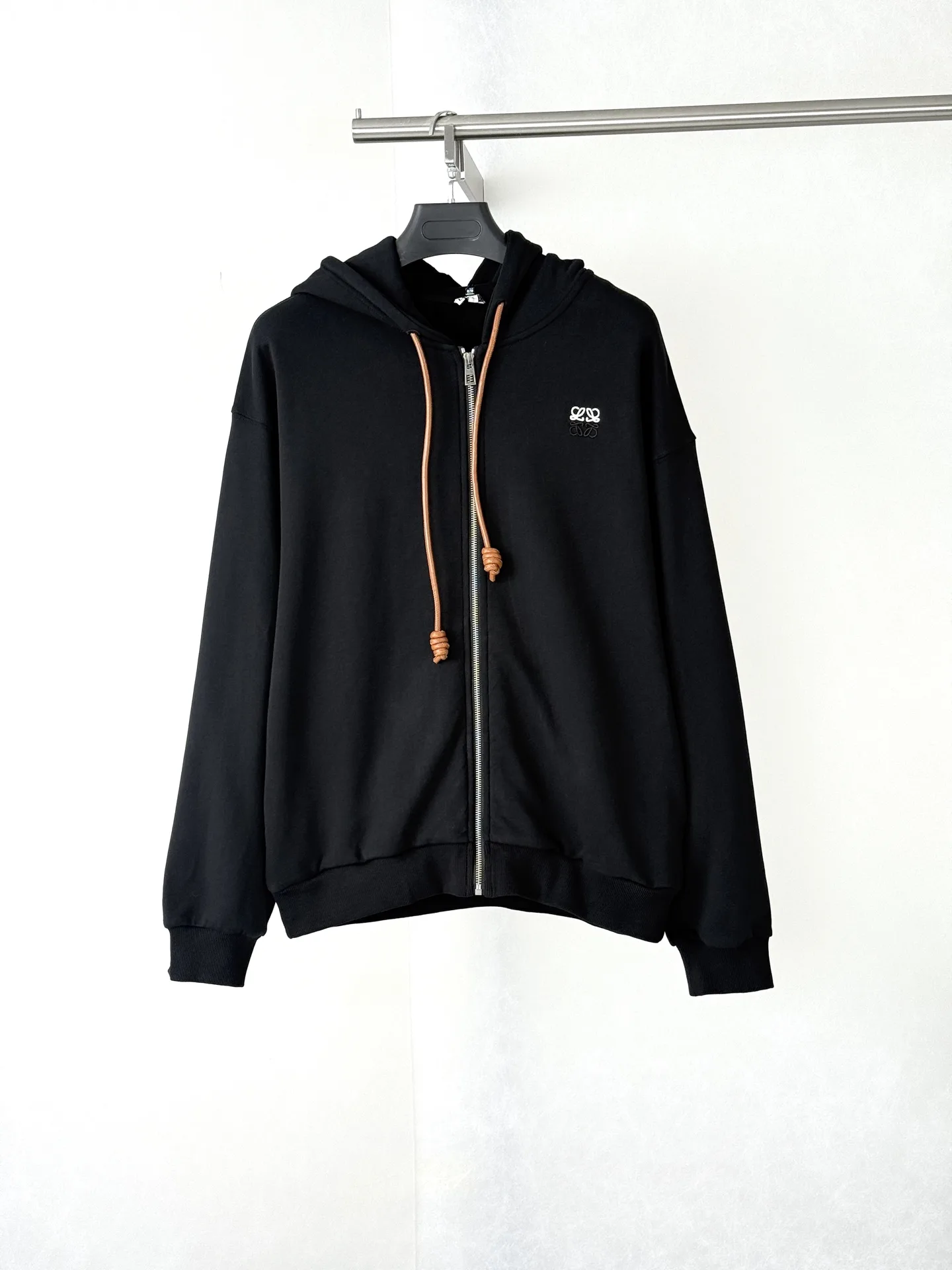 Anagram Embroidered Zip-Up Hoodie with Leather Drawstrings D30821960