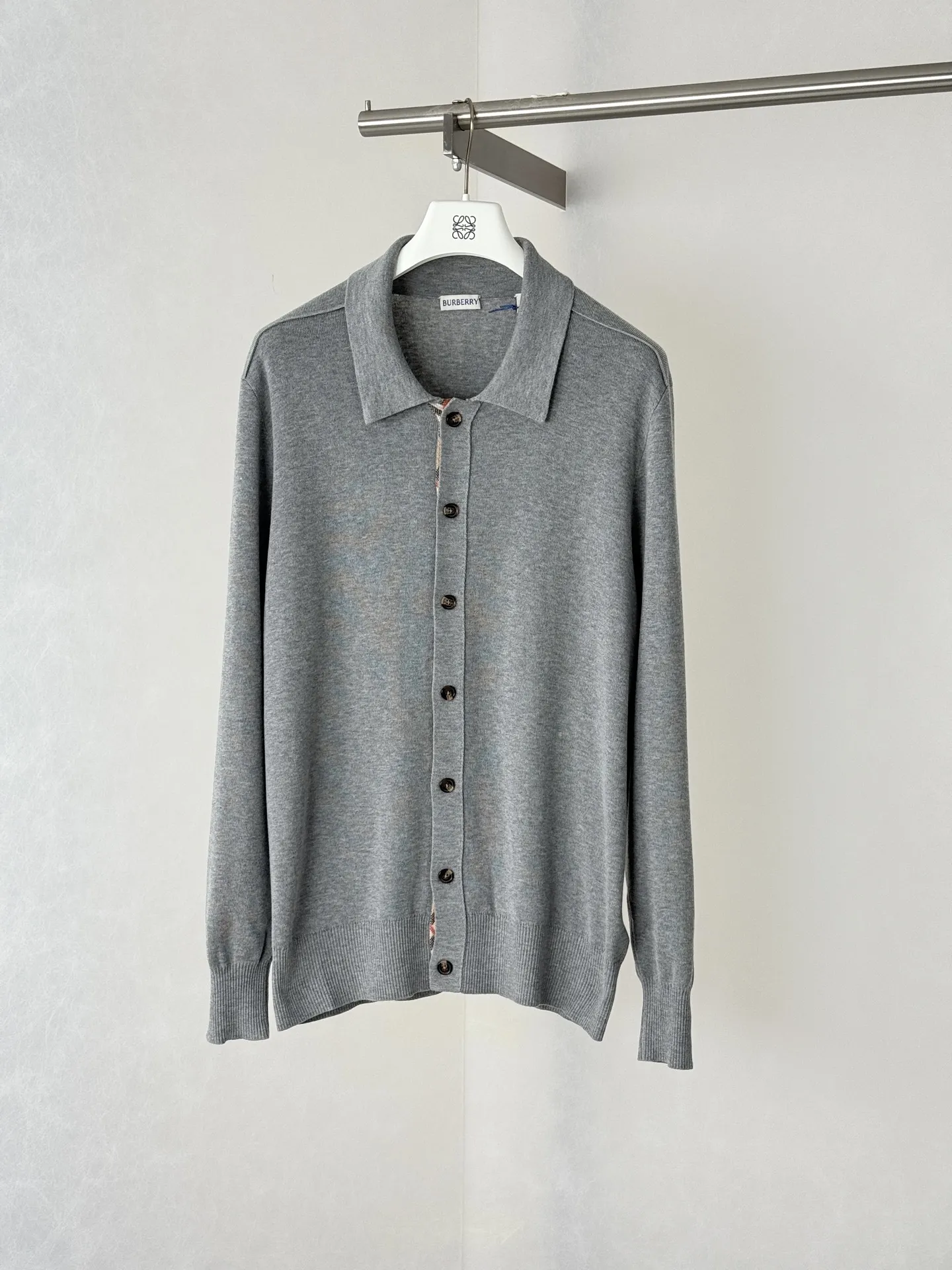 Check-Trim Knit Polo Cardigan D31022006