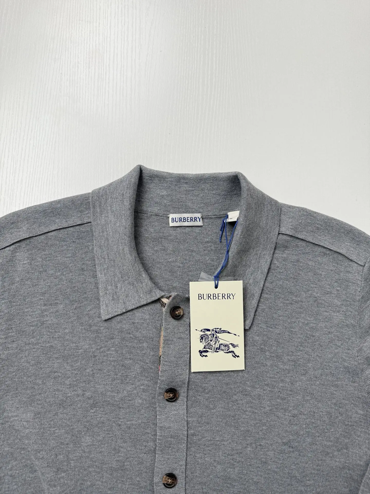 Check-Trim Knit Polo Cardigan D31022006 — view 4