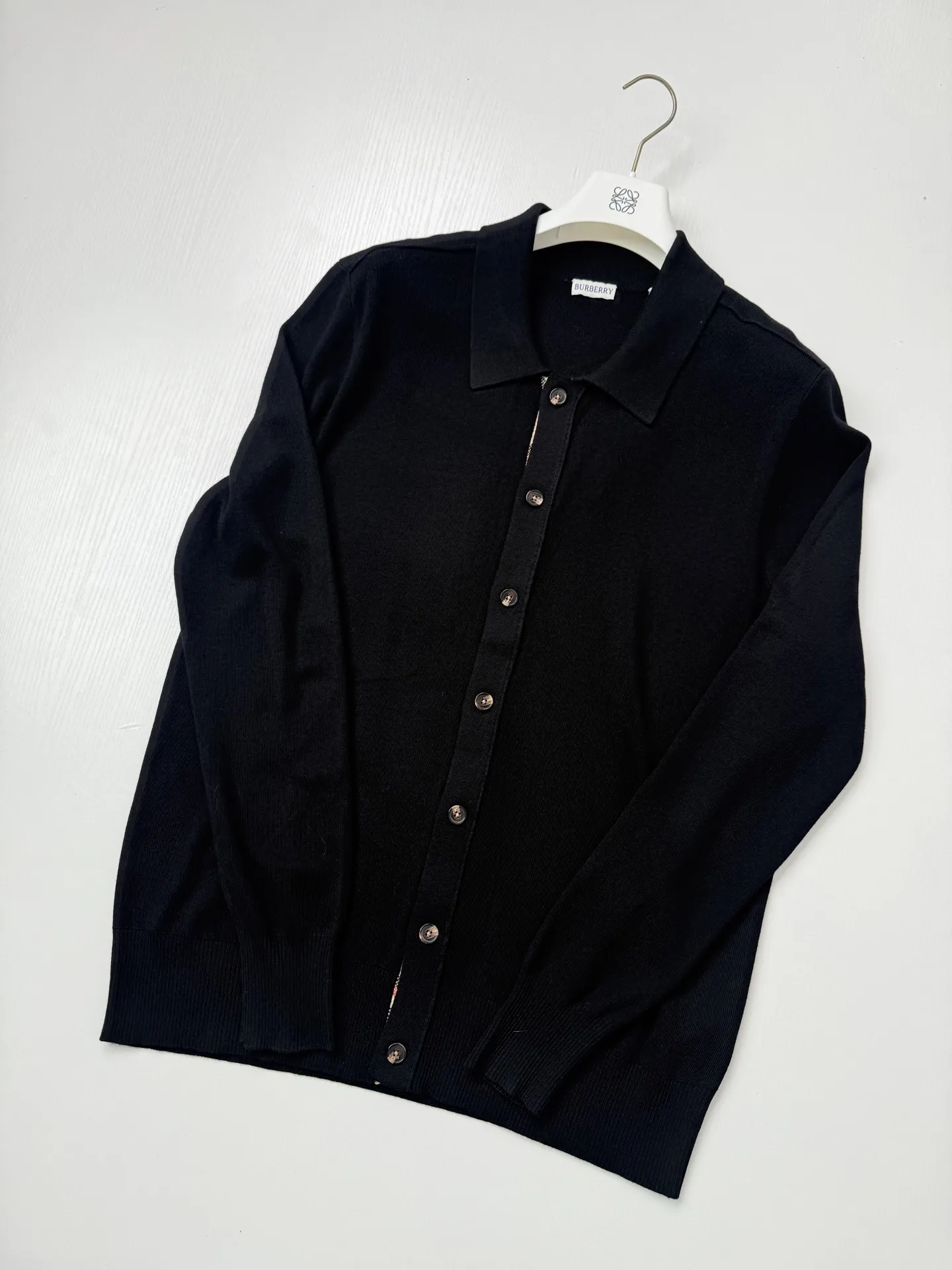 Check-Trim Knit Cardigan with Spread Collar D31022007 — view 3