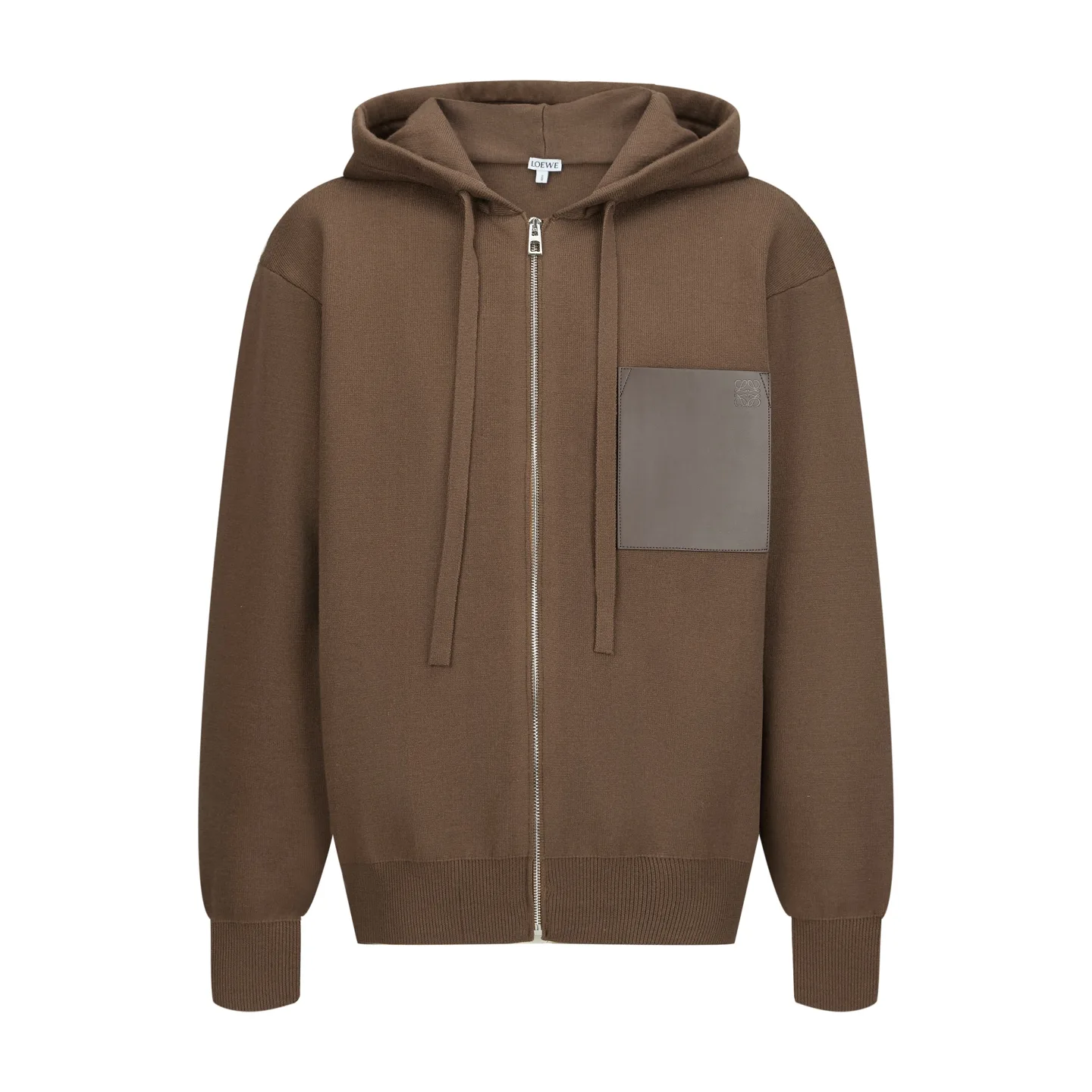 Anagram Leather-Patch Merino Wool Zip-Up Hoodie D31022471